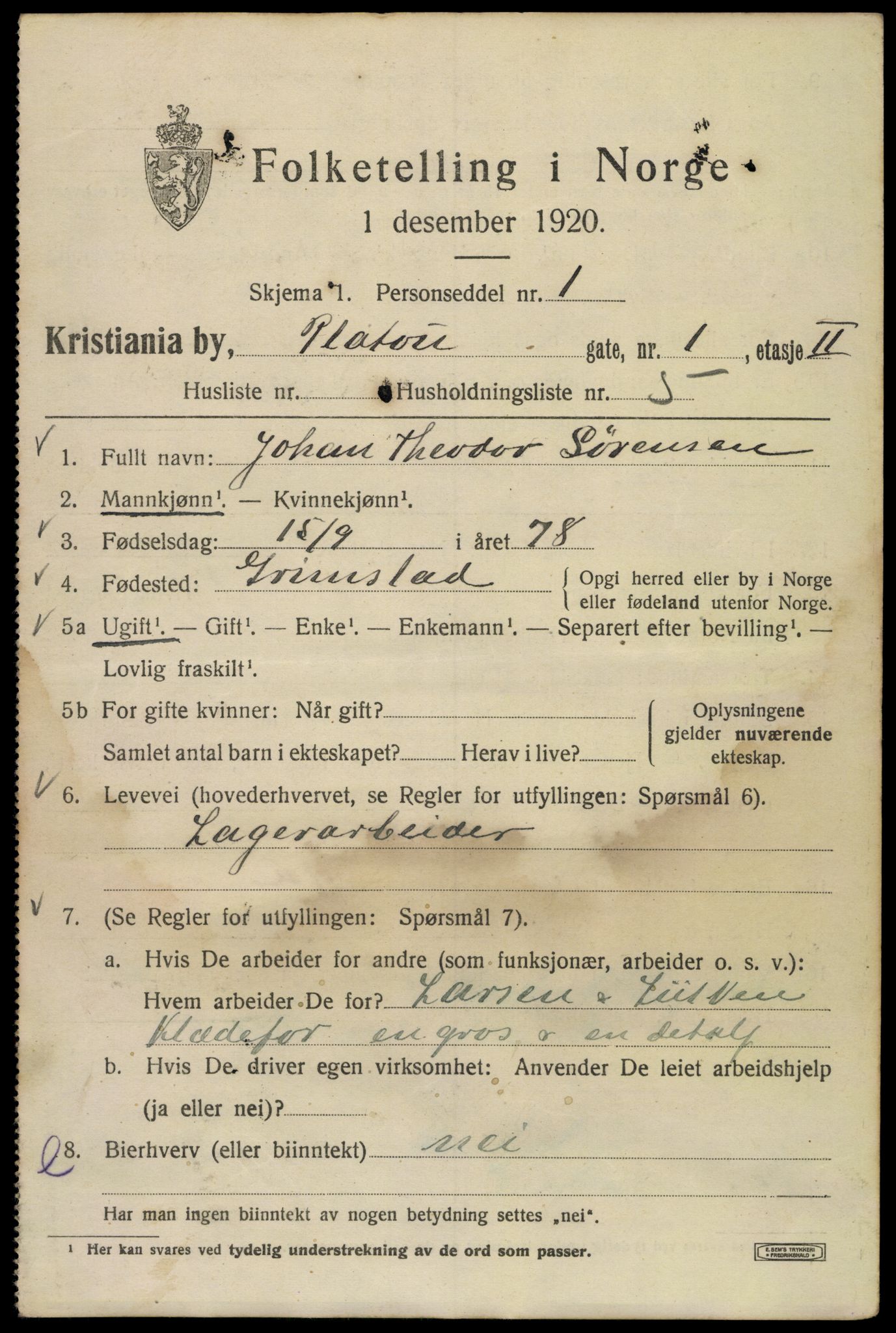 SAO, 1920 census for Kristiania, 1920, p. 453231