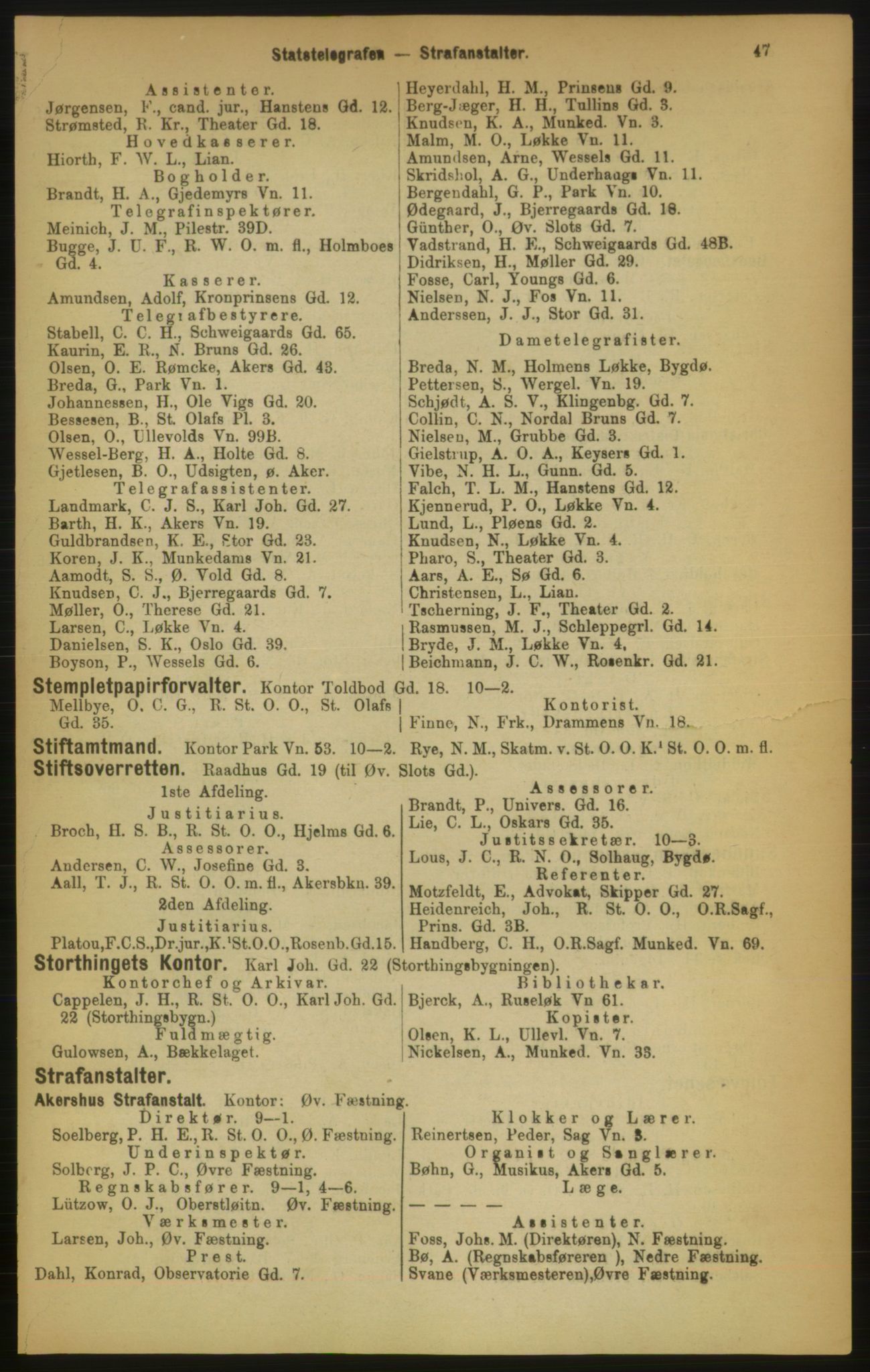 Kristiania/Oslo adressebok, PUBL/-, 1889, p. 47