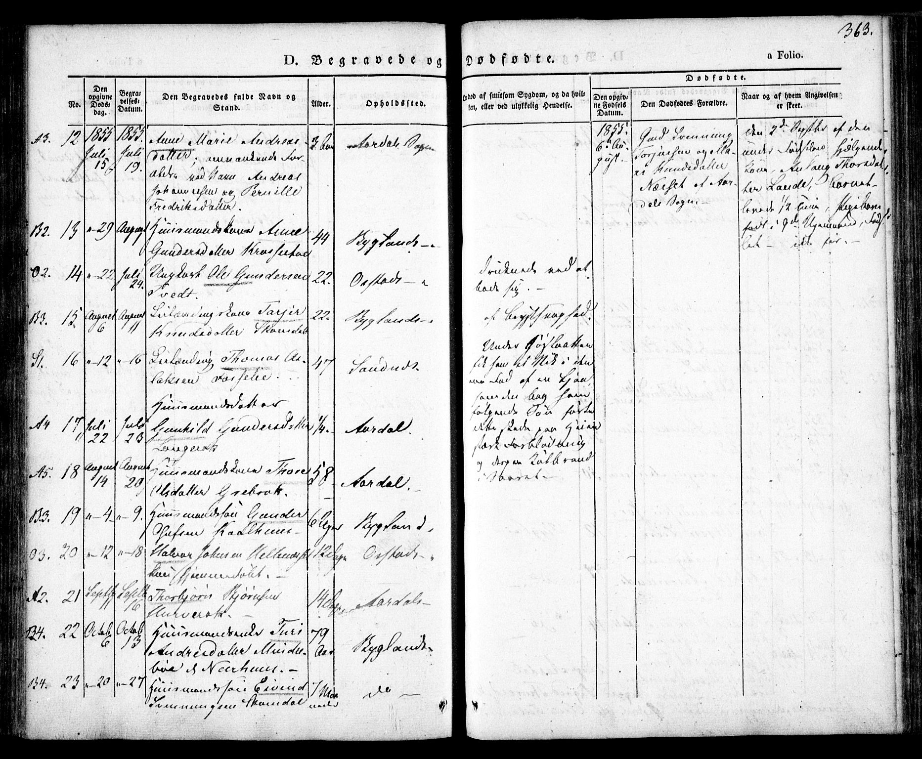 Bygland sokneprestkontor, AV/SAK-1111-0006/F/Fa/Fab/L0004: Parish register (official) no. A 4, 1842-1858, p. 363