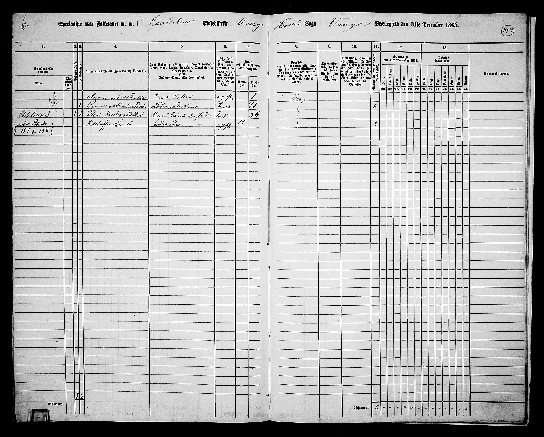 RA, 1865 census for Vågå, 1865, p. 162