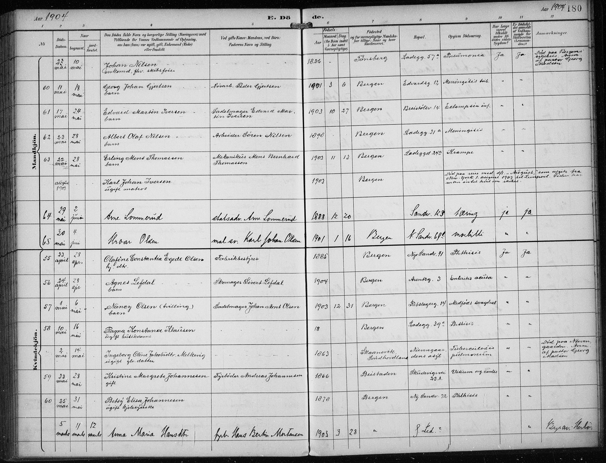 Sandviken Sokneprestembete, SAB/A-77601/H/Ha/L0018: Parish register (official) no. E 1, 1893-1905, p. 180