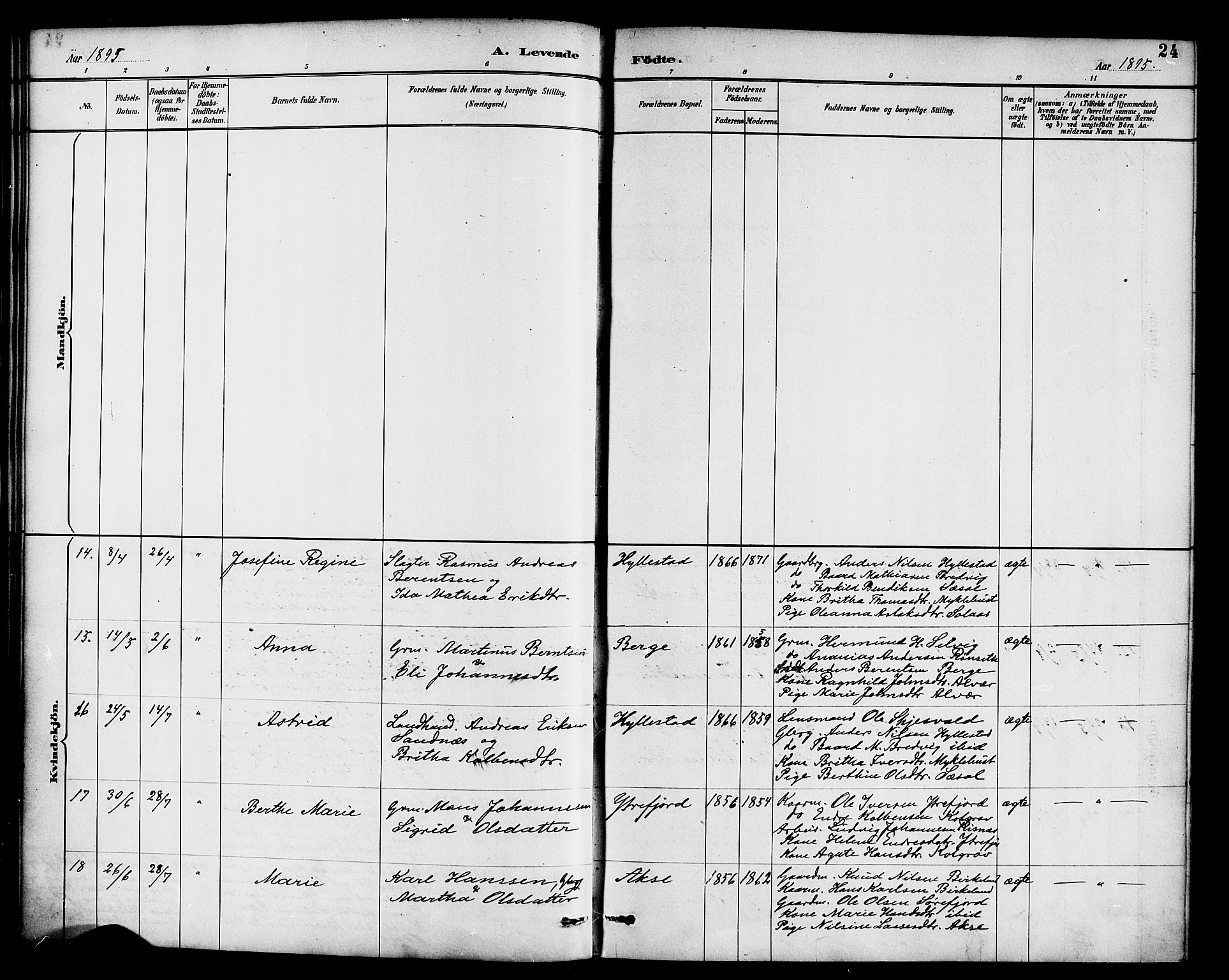 Hyllestad sokneprestembete, AV/SAB-A-80401: Parish register (official) no. B 1, 1886-1904, p. 24