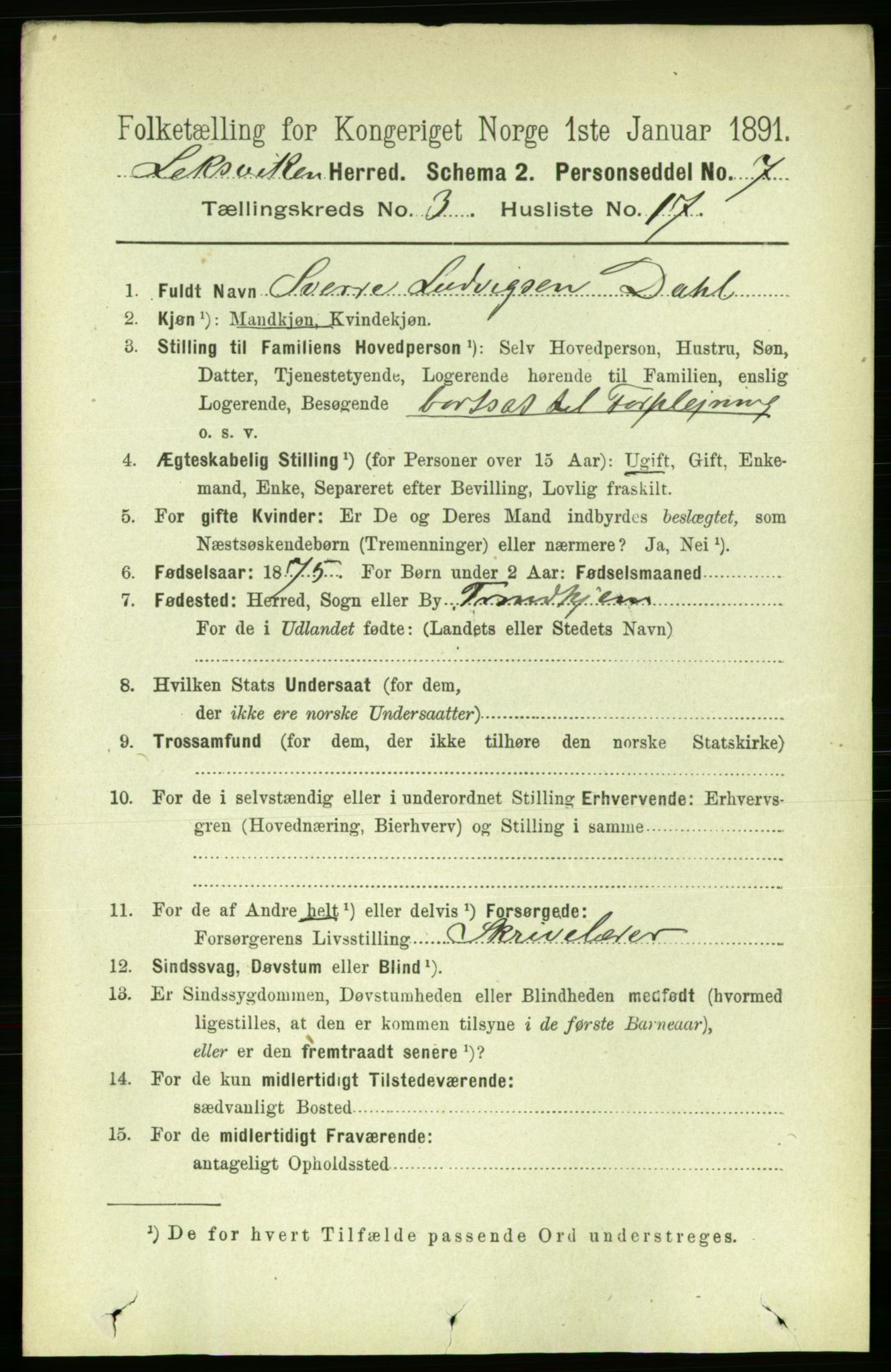 RA, 1891 census for 1718 Leksvik, 1891, p. 1289