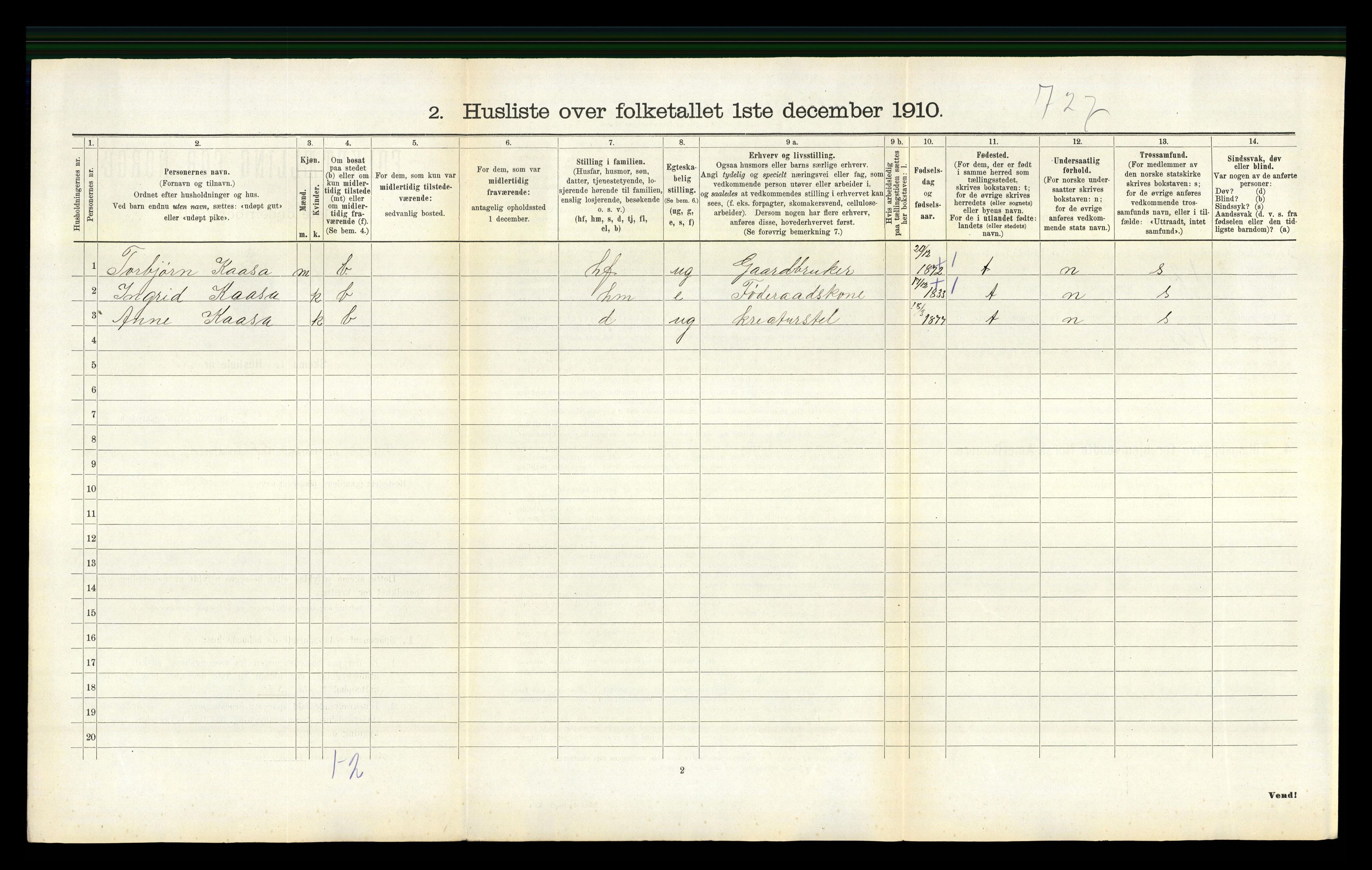 RA, 1910 census for Hjartdal, 1910, p. 325