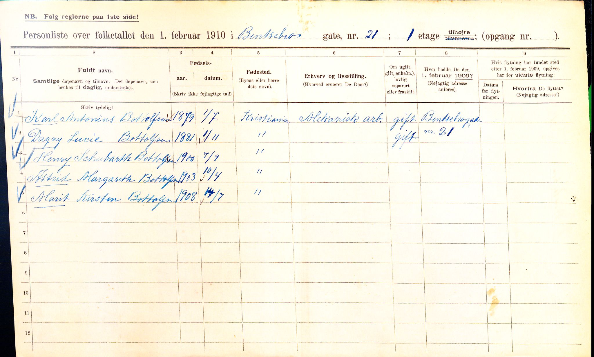 OBA, Municipal Census 1910 for Kristiania, 1910, p. 3343