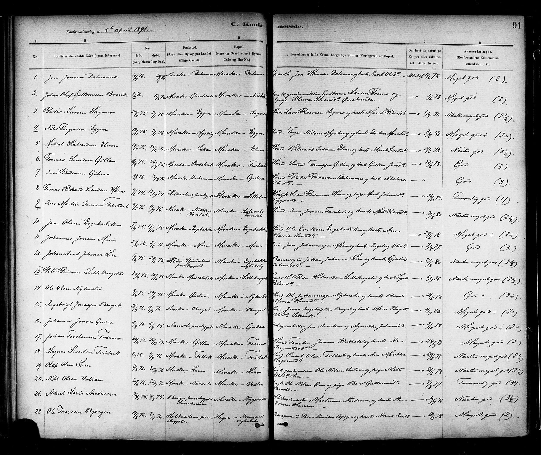 Ministerialprotokoller, klokkerbøker og fødselsregistre - Nord-Trøndelag, SAT/A-1458/706/L0047: Parish register (official) no. 706A03, 1878-1892, p. 91