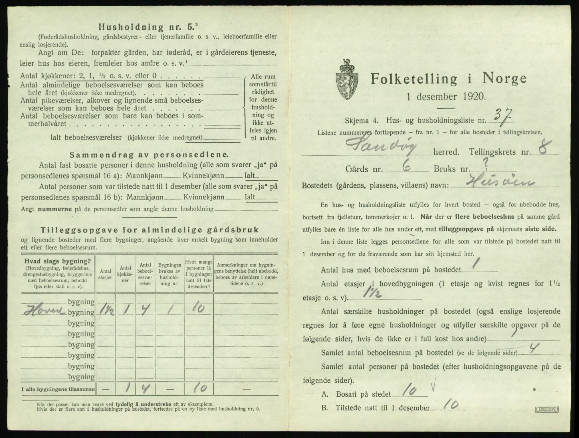 SAT, 1920 census for Sandøy, 1920, p. 430