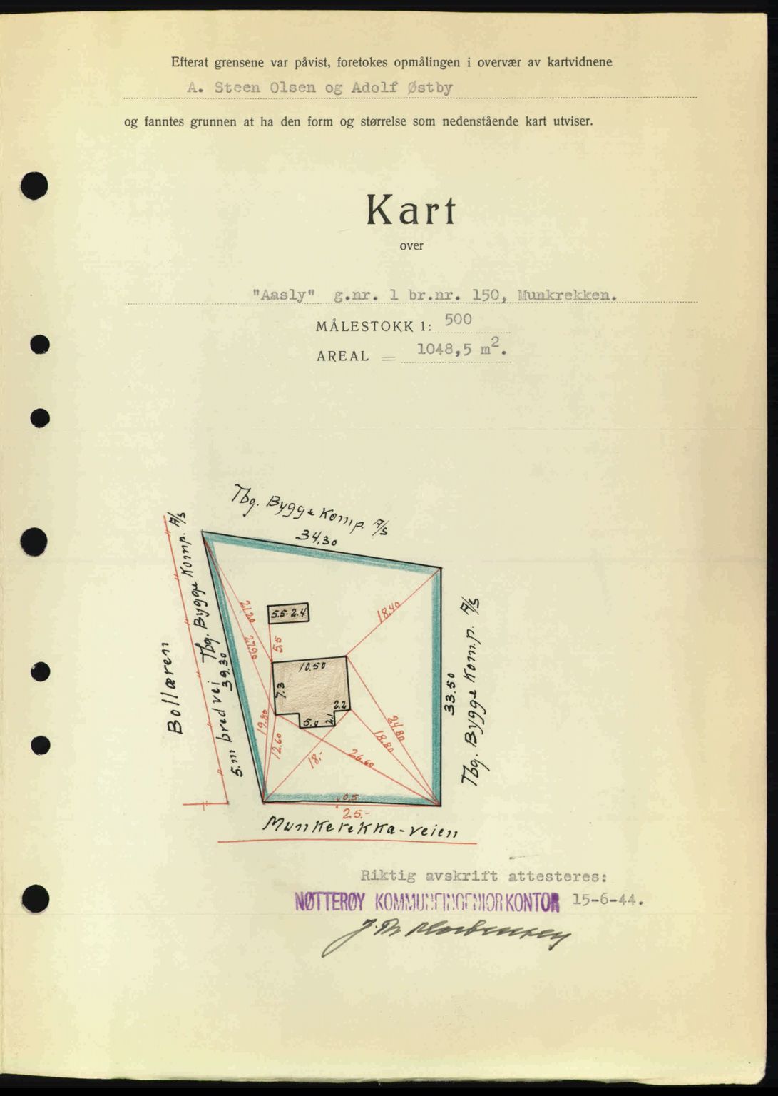 Tønsberg sorenskriveri, AV/SAKO-A-130/G/Ga/Gaa/L0015: Mortgage book no. A15, 1944-1944, Diary no: : 1354/1944