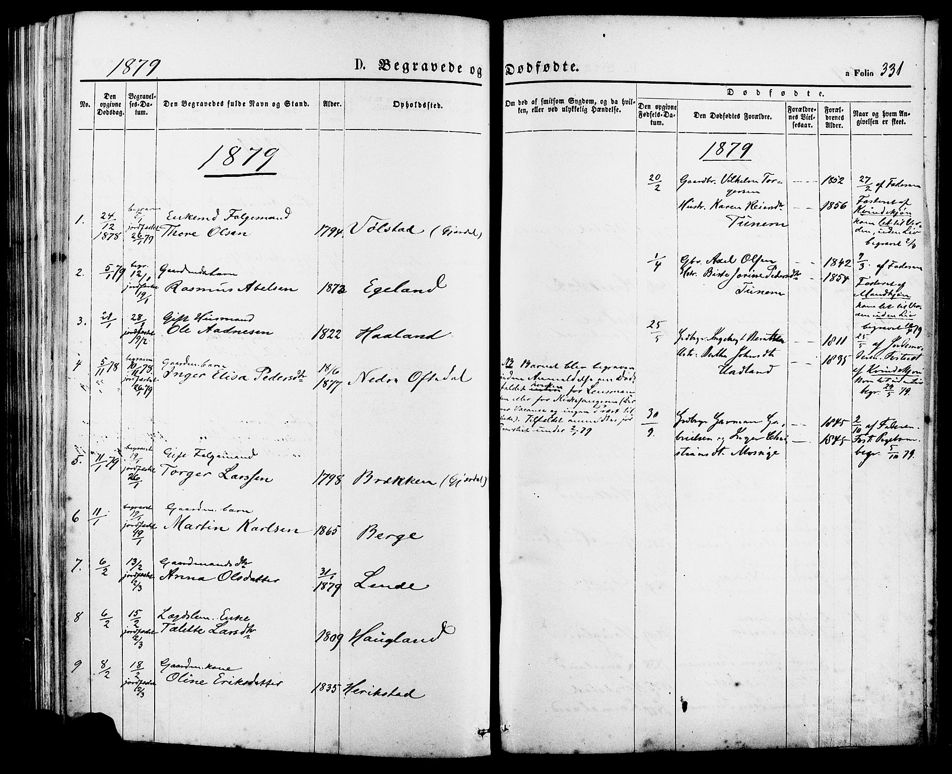 Lye sokneprestkontor, AV/SAST-A-101794/001/30BA/L0008: Parish register (official) no. A 7, 1872-1881, p. 331