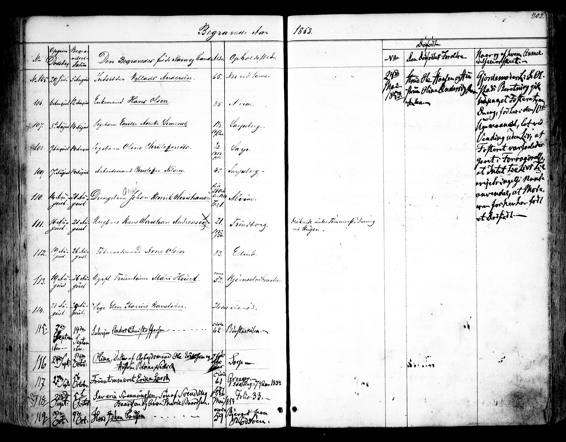 Tune prestekontor Kirkebøker, AV/SAO-A-2007/F/Fa/L0011: Parish register (official) no. 11, 1852-1856, p. 202