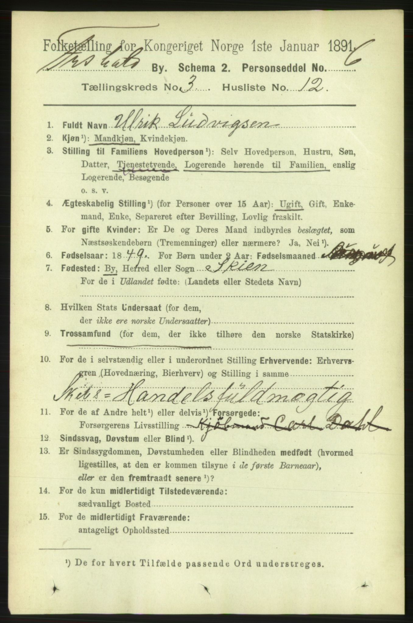 RA, 1891 census for 0101 Fredrikshald, 1891, p. 3399