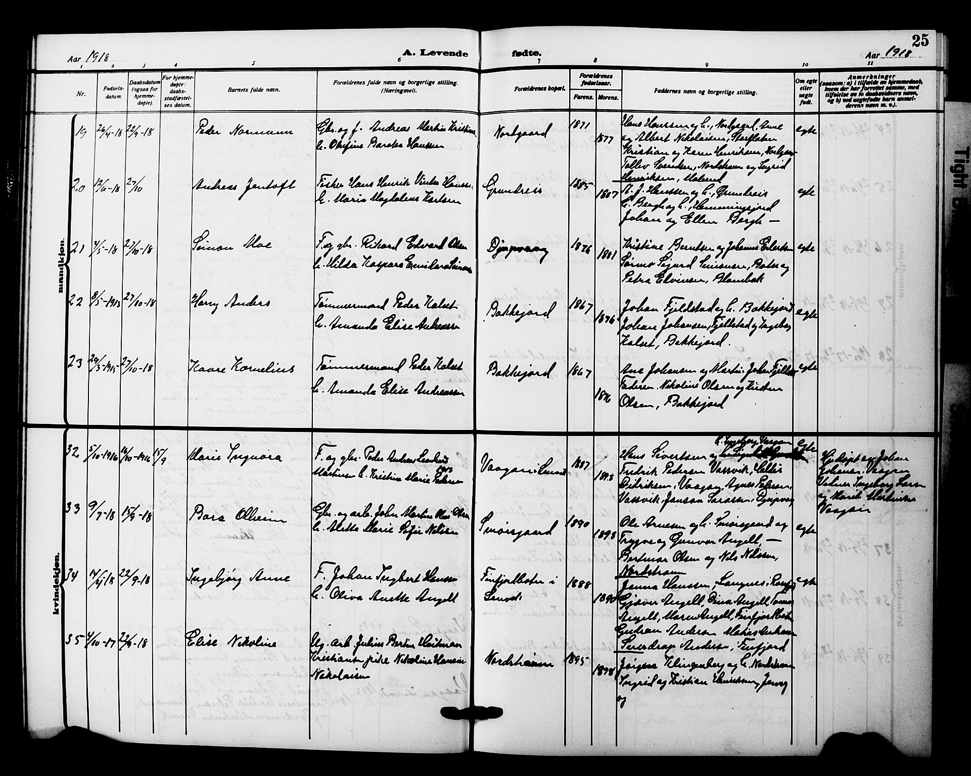 Tranøy sokneprestkontor, AV/SATØ-S-1313/I/Ia/Iab/L0023klokker: Parish register (copy) no. 23, 1913-1928, p. 25