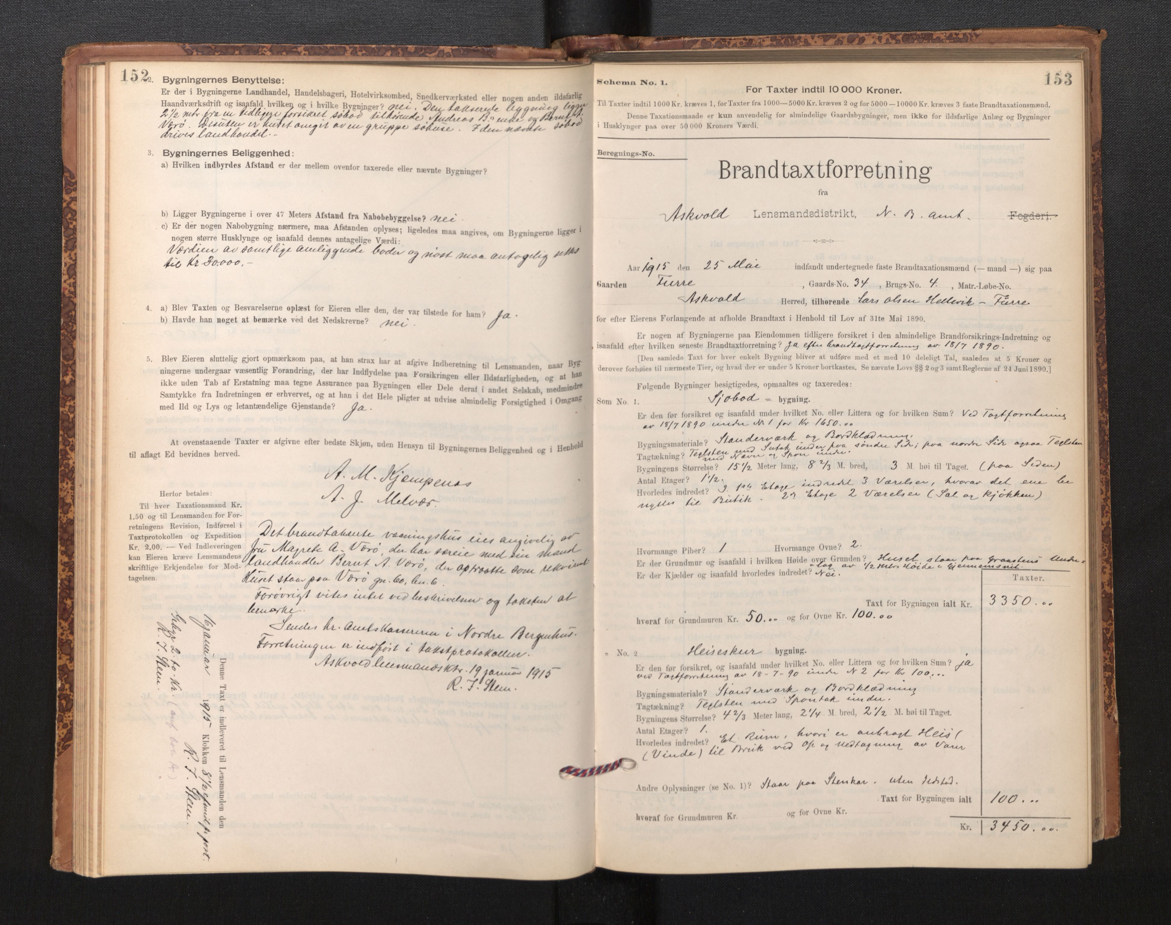 Lensmannen i Askvoll, AV/SAB-A-26301/0012/L0004: Branntakstprotokoll, skjematakst og liste over branntakstmenn, 1895-1932, p. 152-153