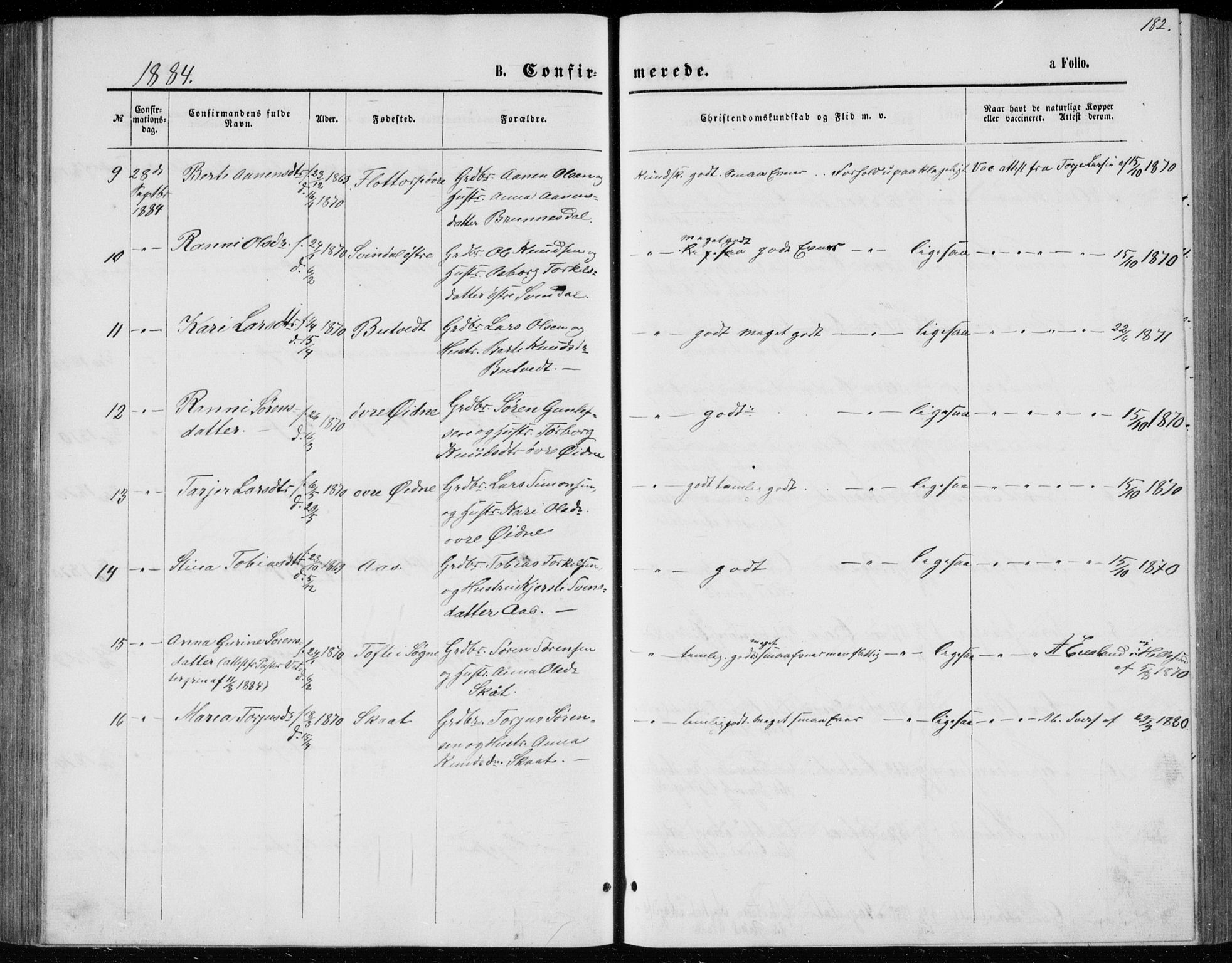 Bjelland sokneprestkontor, AV/SAK-1111-0005/F/Fb/Fbc/L0002: Parish register (copy) no. B 2, 1867-1887, p. 182