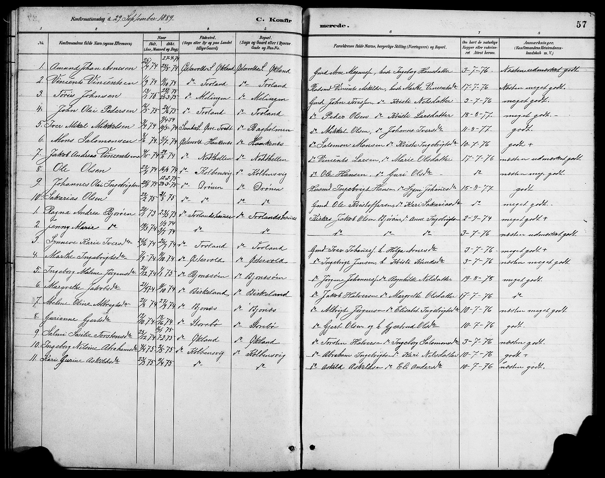 Austevoll Sokneprestembete, SAB/A-74201/H/Hab: Parish register (copy) no. A 3, 1889-1900, p. 57