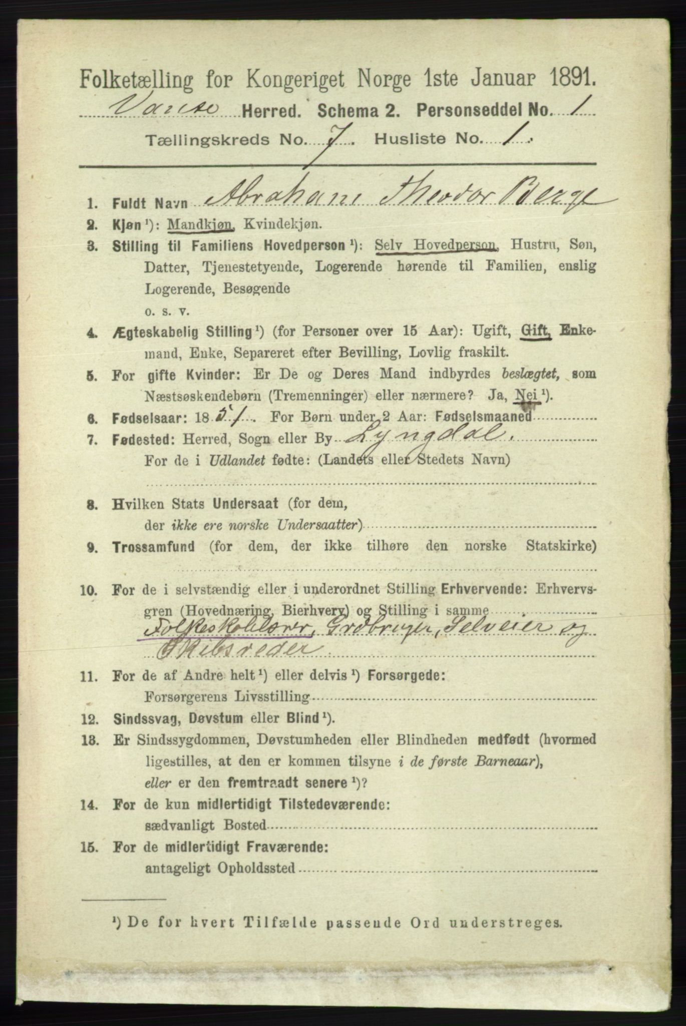RA, 1891 census for 1041 Vanse, 1891, p. 4089