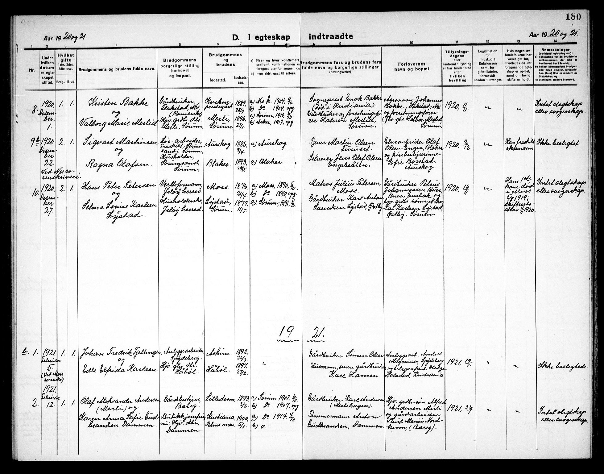 Sørum prestekontor Kirkebøker, AV/SAO-A-10303/G/Ga/L0008: Parish register (copy) no. I 8, 1917-1934, p. 180