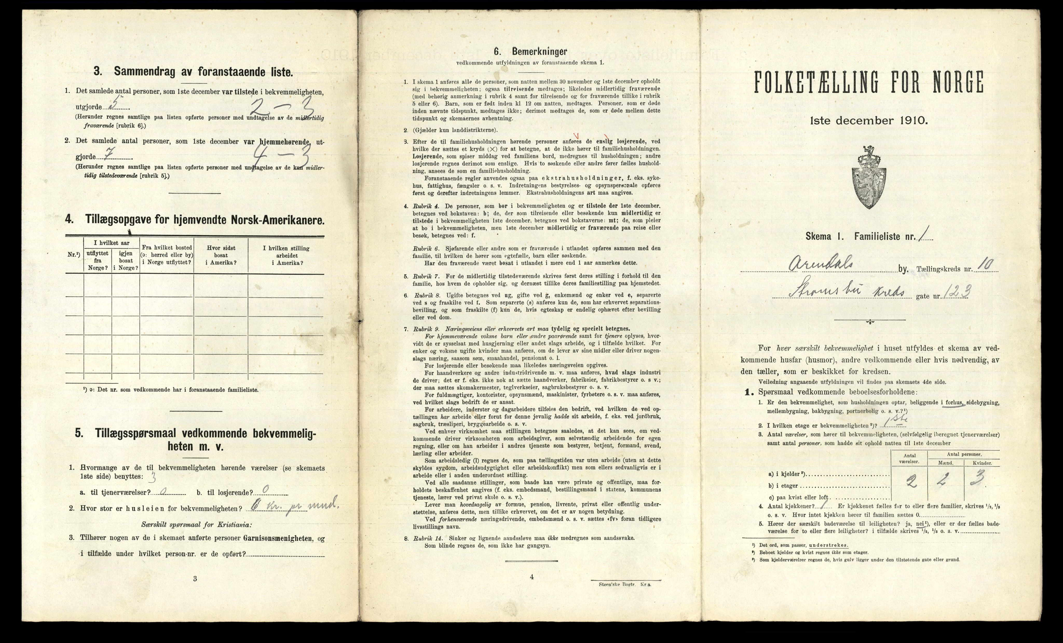 RA, 1910 census for Arendal, 1910, p. 3493