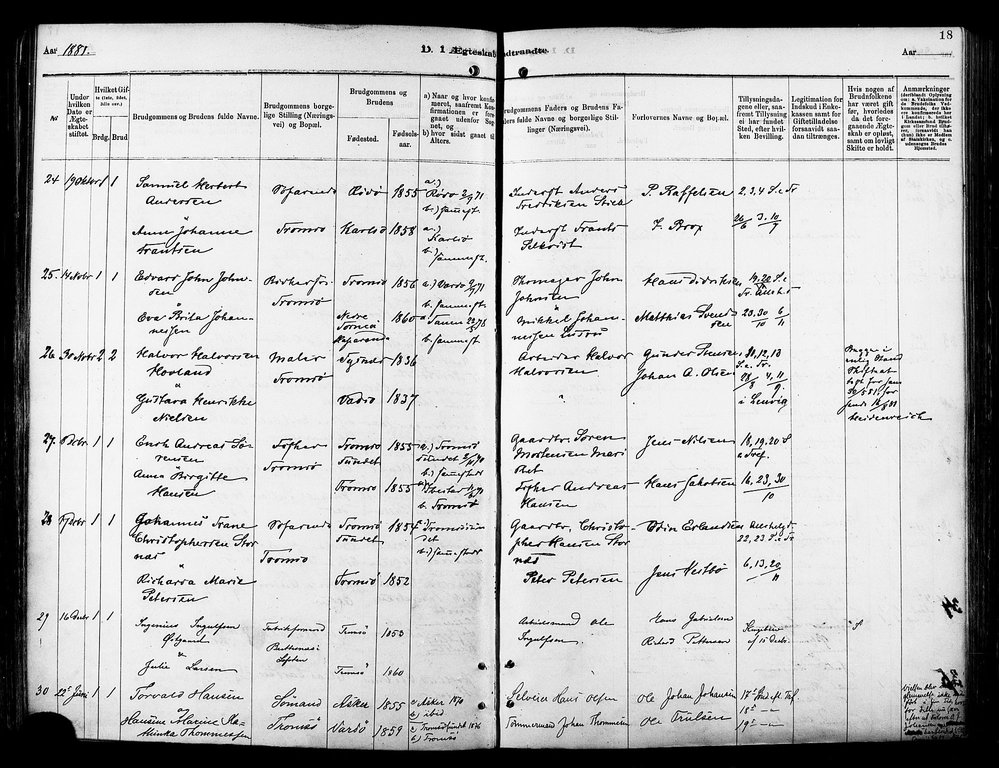 Tromsø sokneprestkontor/stiftsprosti/domprosti, SATØ/S-1343/G/Ga/L0014kirke: Parish register (official) no. 14, 1878-1888, p. 18