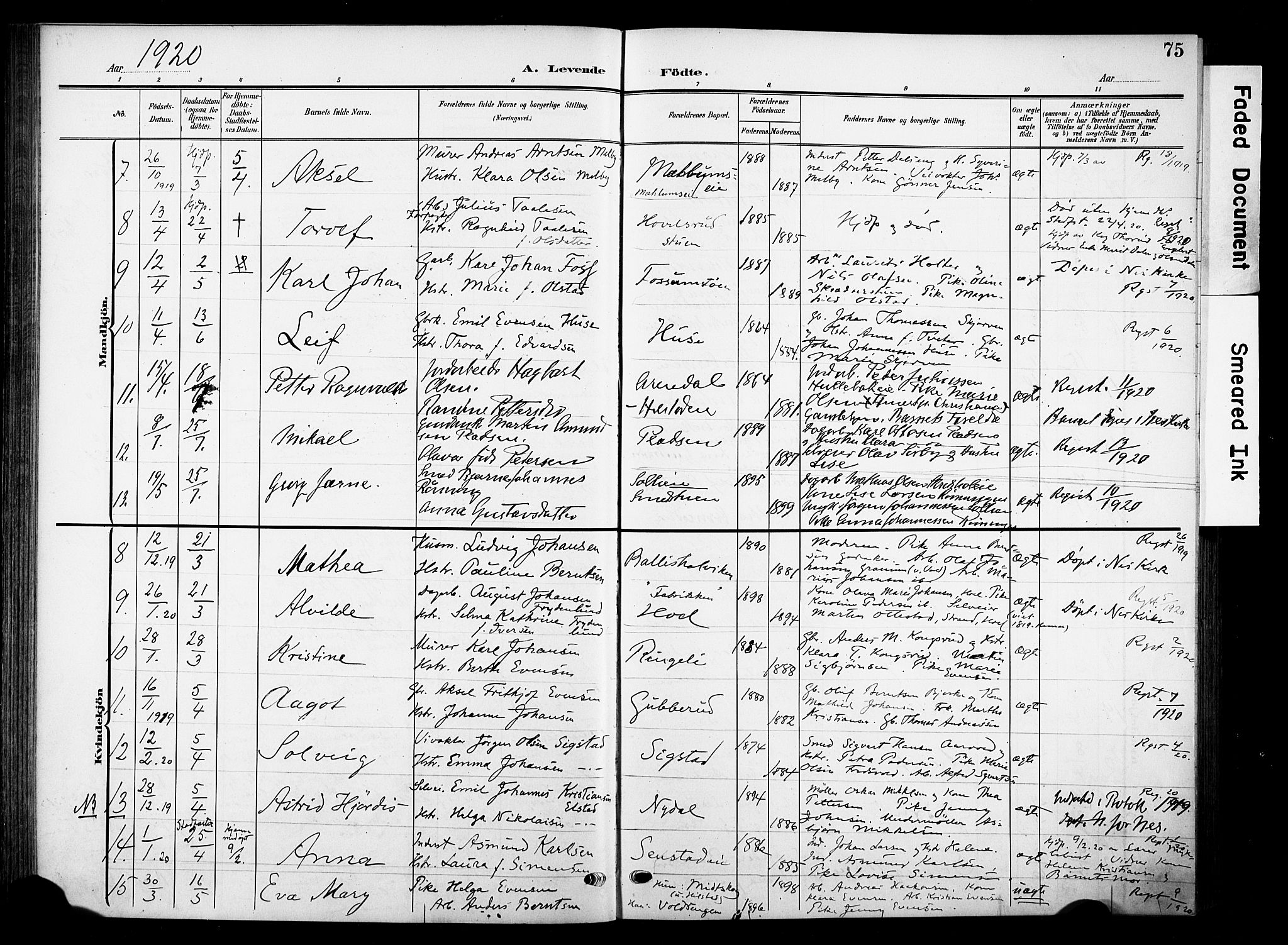Nes prestekontor, Hedmark, SAH/PREST-020/K/Ka/L0013: Parish register (official) no. 13, 1906-1924, p. 75