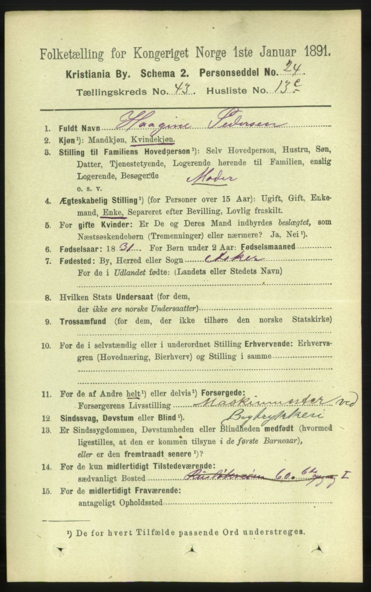 RA, 1891 census for 0301 Kristiania, 1891, p. 26184