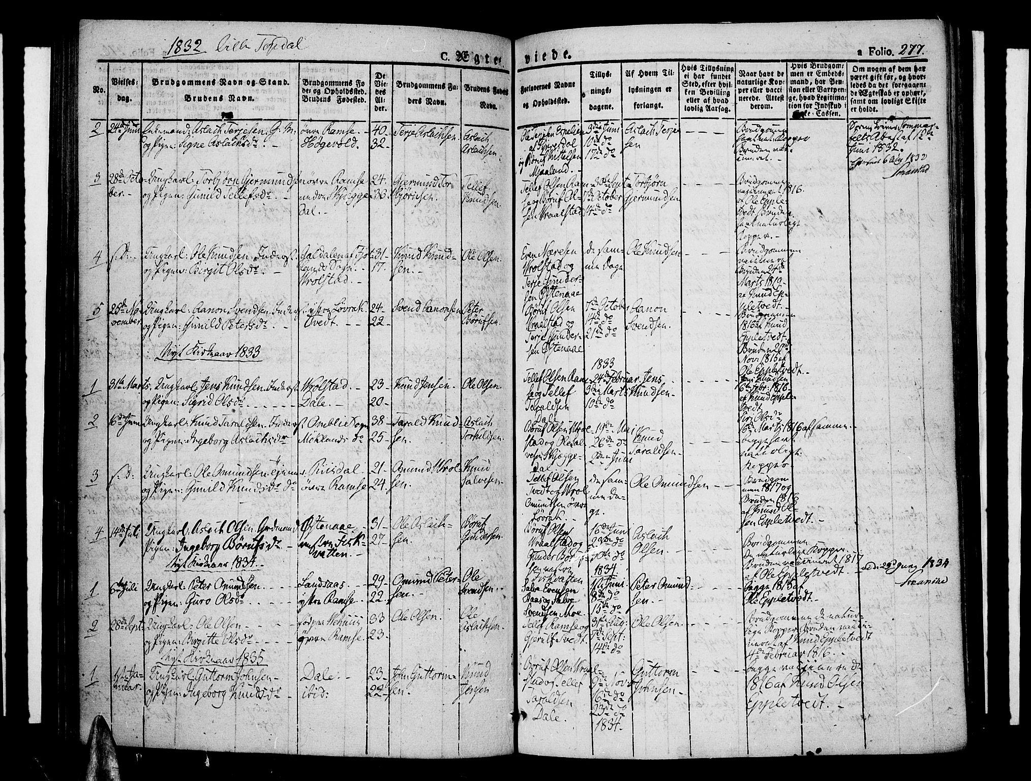 Åmli sokneprestkontor, AV/SAK-1111-0050/F/Fa/Fac/L0007: Parish register (official) no. A 7 /4, 1829-1851, p. 277