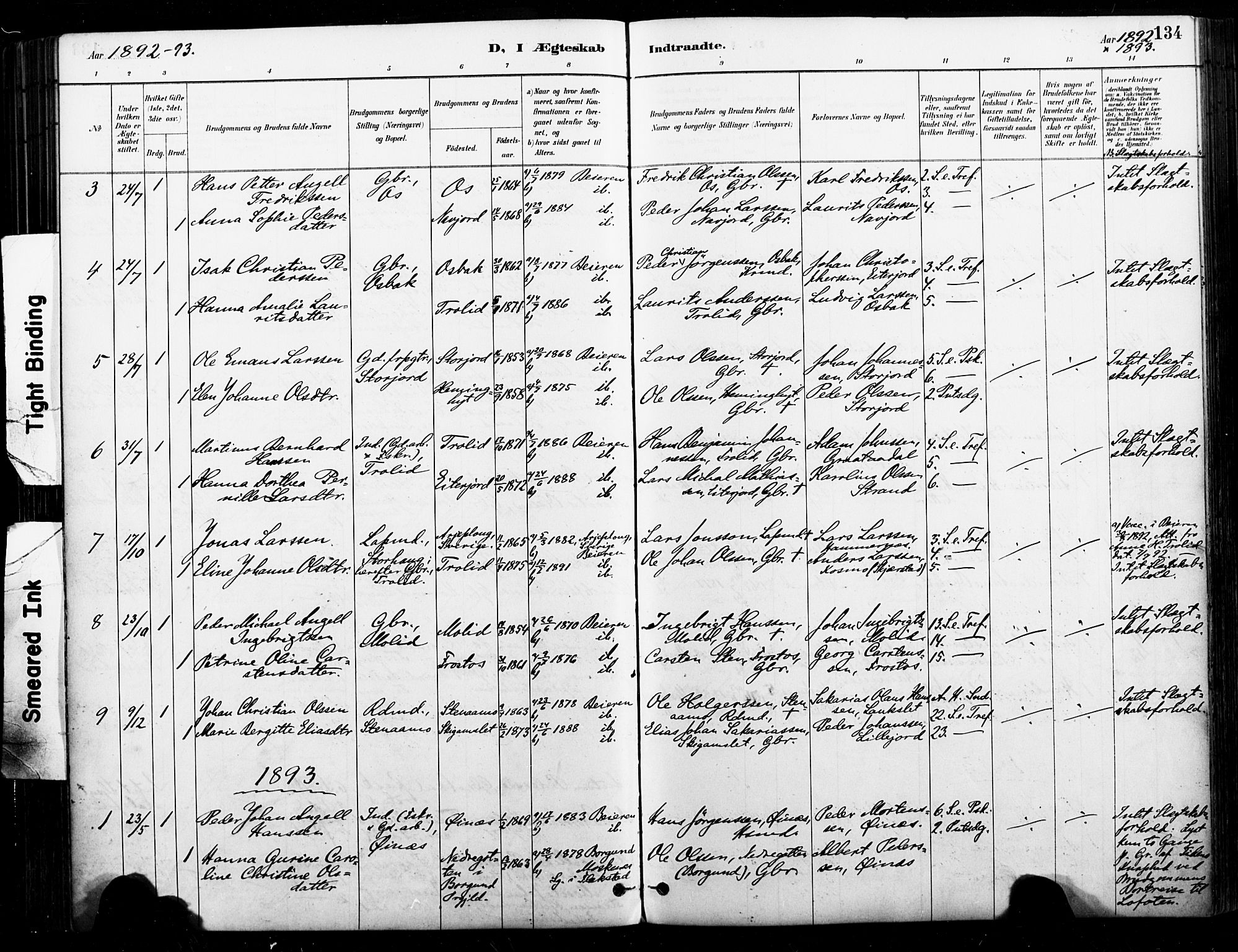 Ministerialprotokoller, klokkerbøker og fødselsregistre - Nordland, AV/SAT-A-1459/846/L0646: Parish register (official) no. 846A04, 1887-1901, p. 134