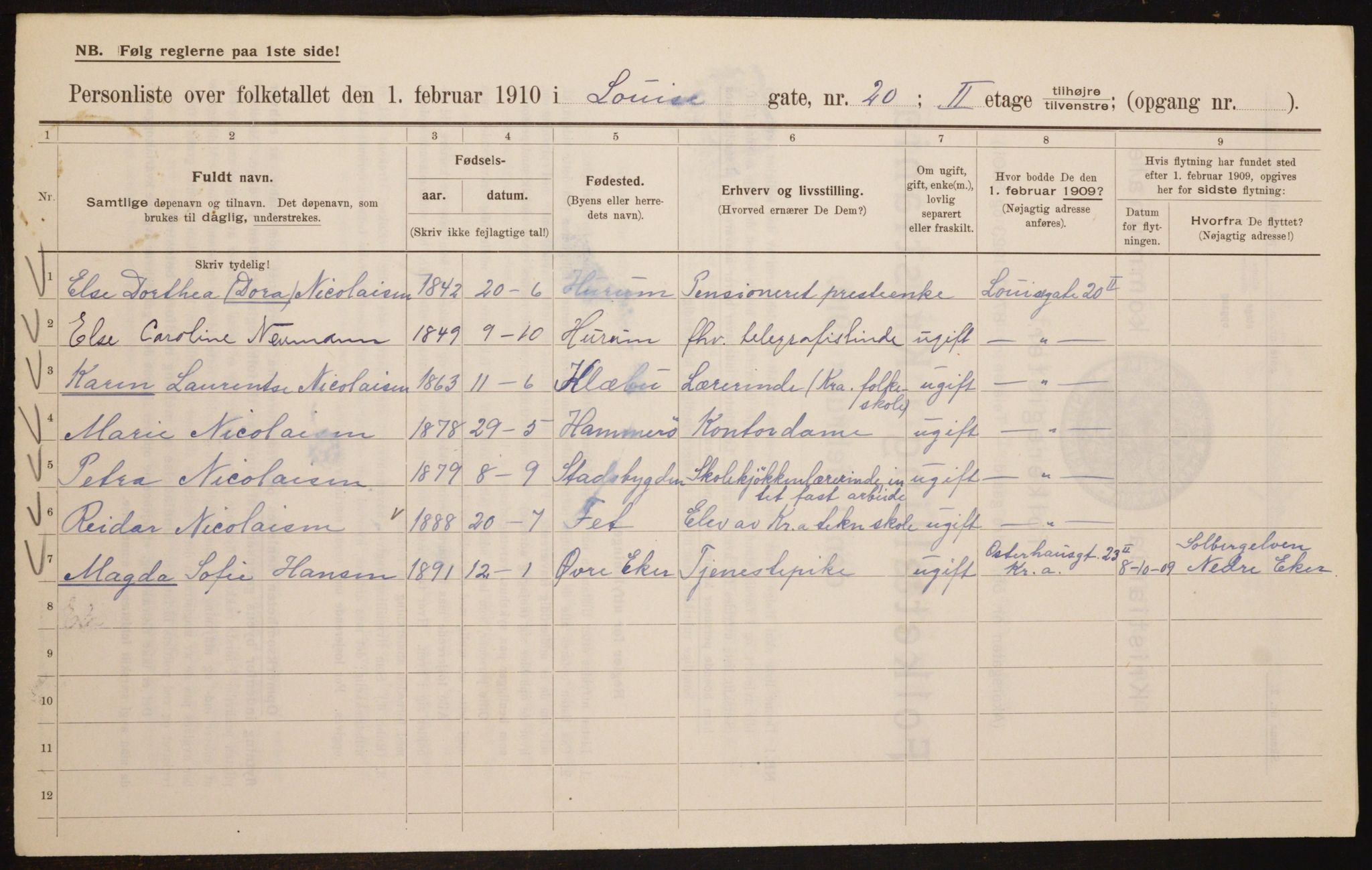 OBA, Municipal Census 1910 for Kristiania, 1910, p. 56402