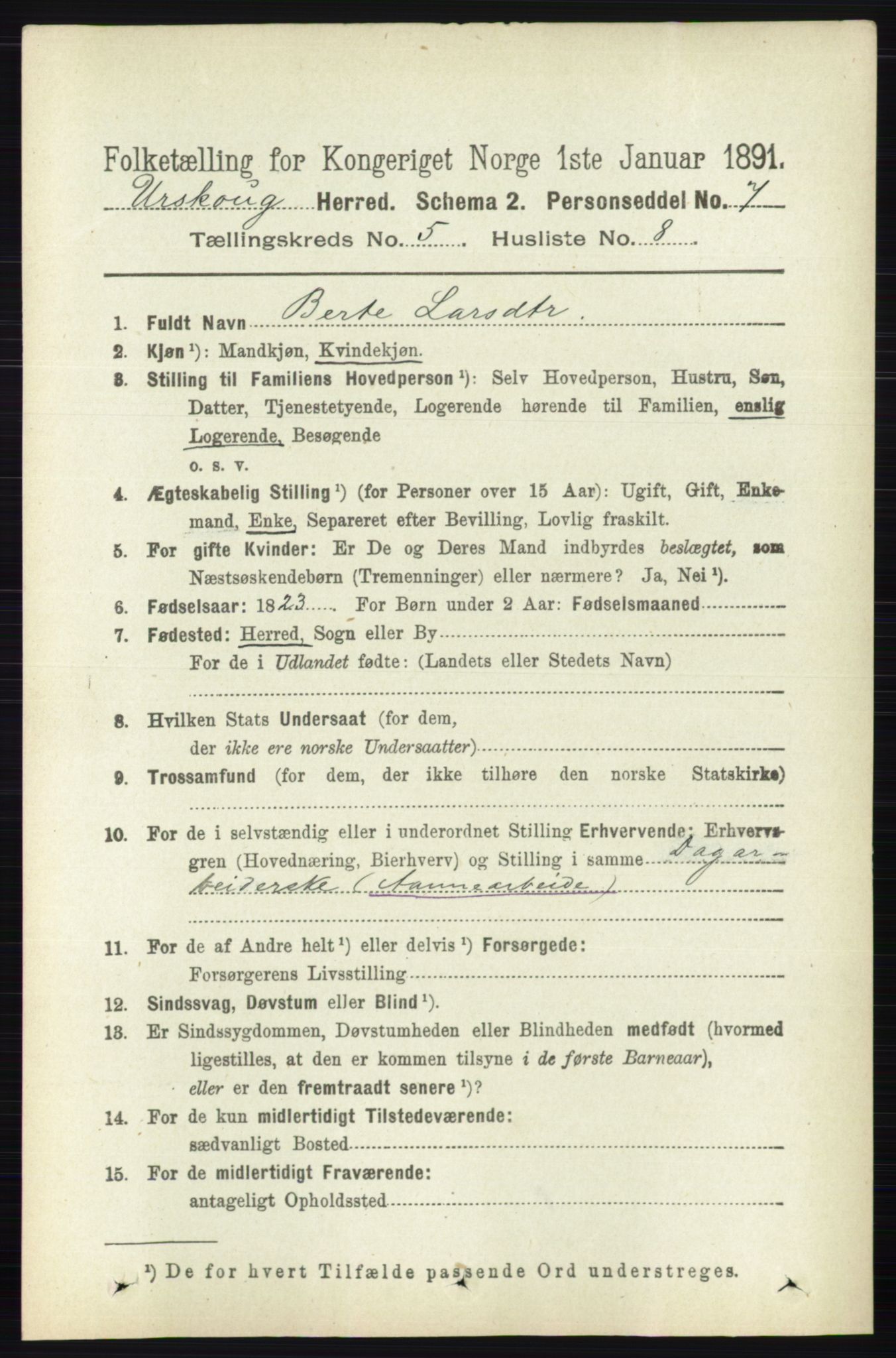 RA, 1891 census for 0224 Aurskog, 1891, p. 2111
