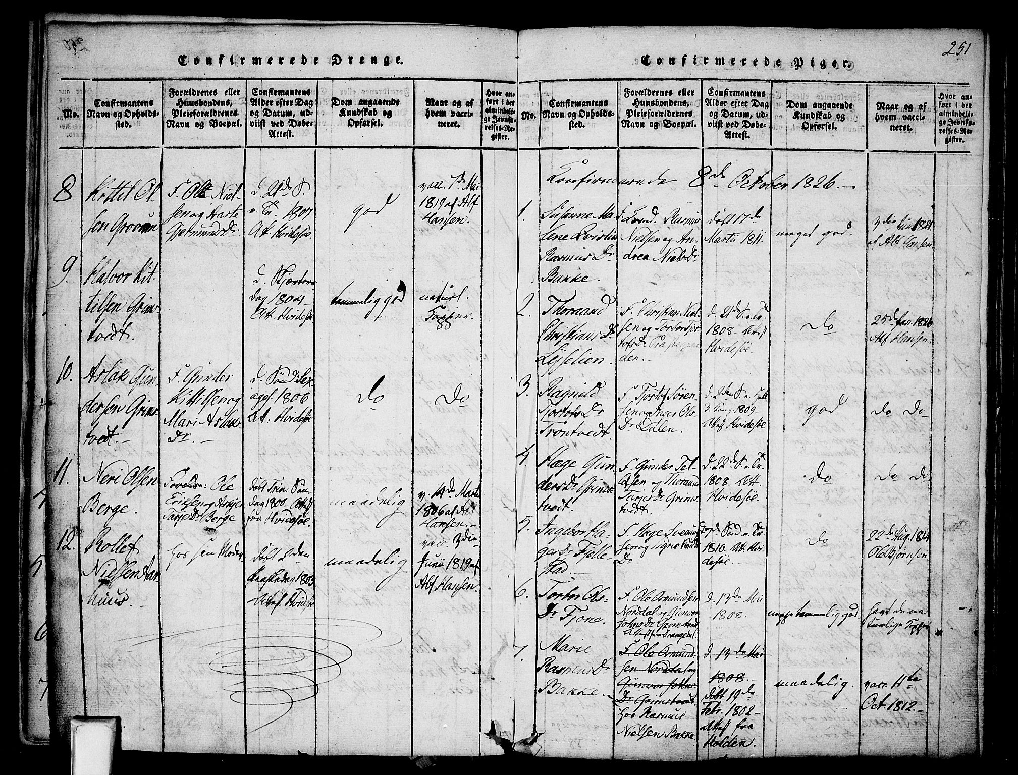Nissedal kirkebøker, SAKO/A-288/F/Fa/L0002: Parish register (official) no. I 2, 1814-1845, p. 251