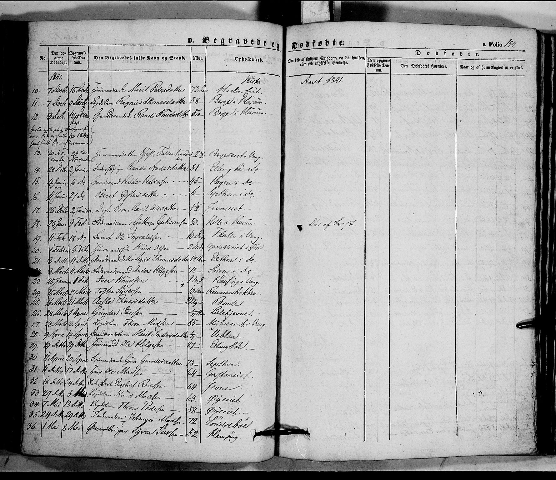 Vang prestekontor, Valdres, SAH/PREST-140/H/Ha/L0005: Parish register (official) no. 5, 1831-1845, p. 154