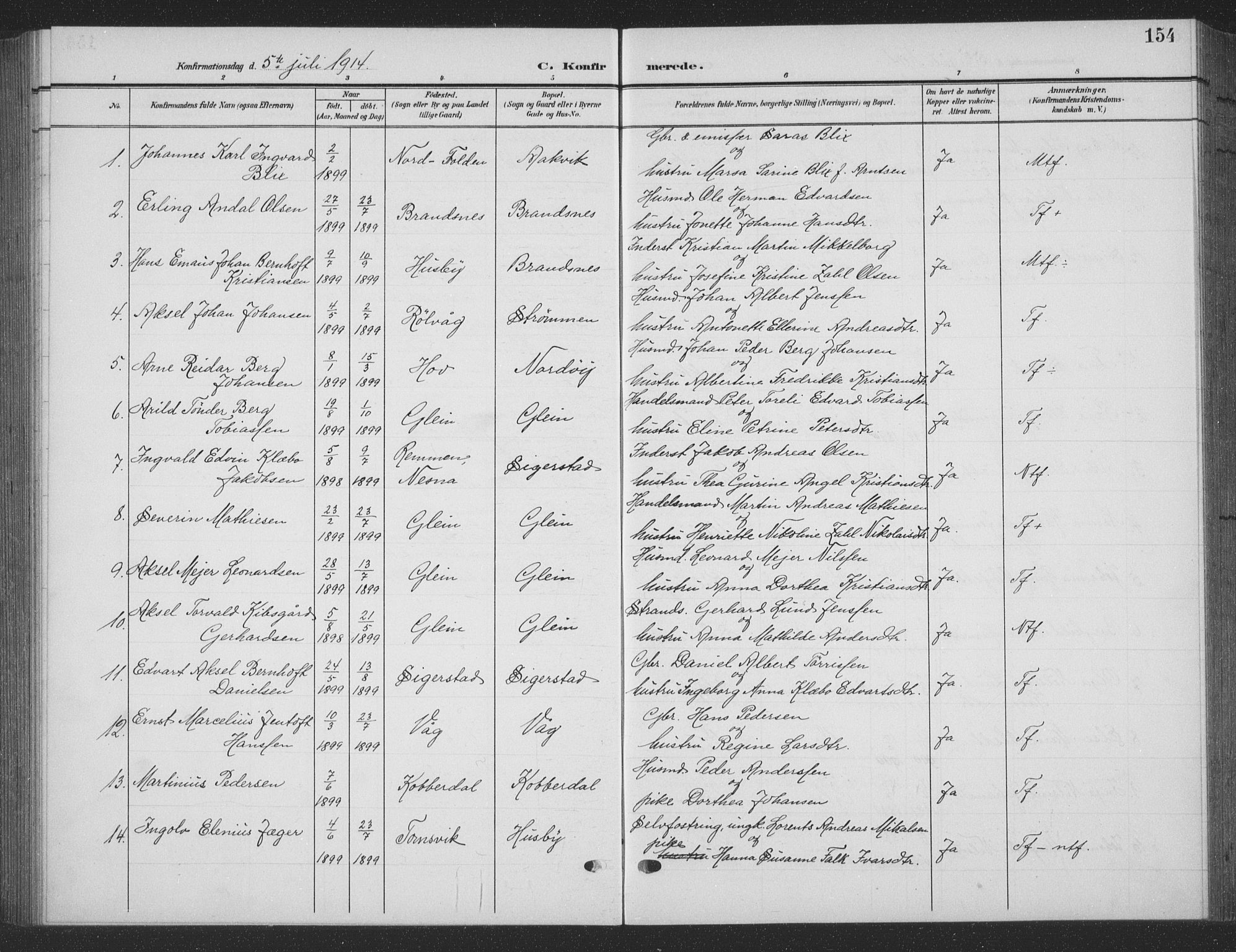 Ministerialprotokoller, klokkerbøker og fødselsregistre - Nordland, SAT/A-1459/835/L0533: Parish register (copy) no. 835C05, 1906-1939, p. 154