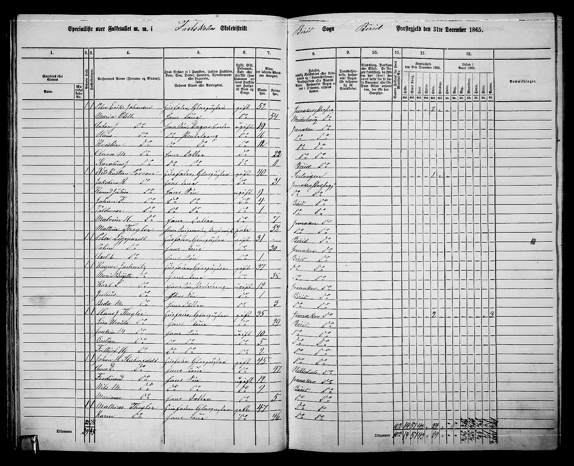 RA, 1865 census for Biri, 1865, p. 46