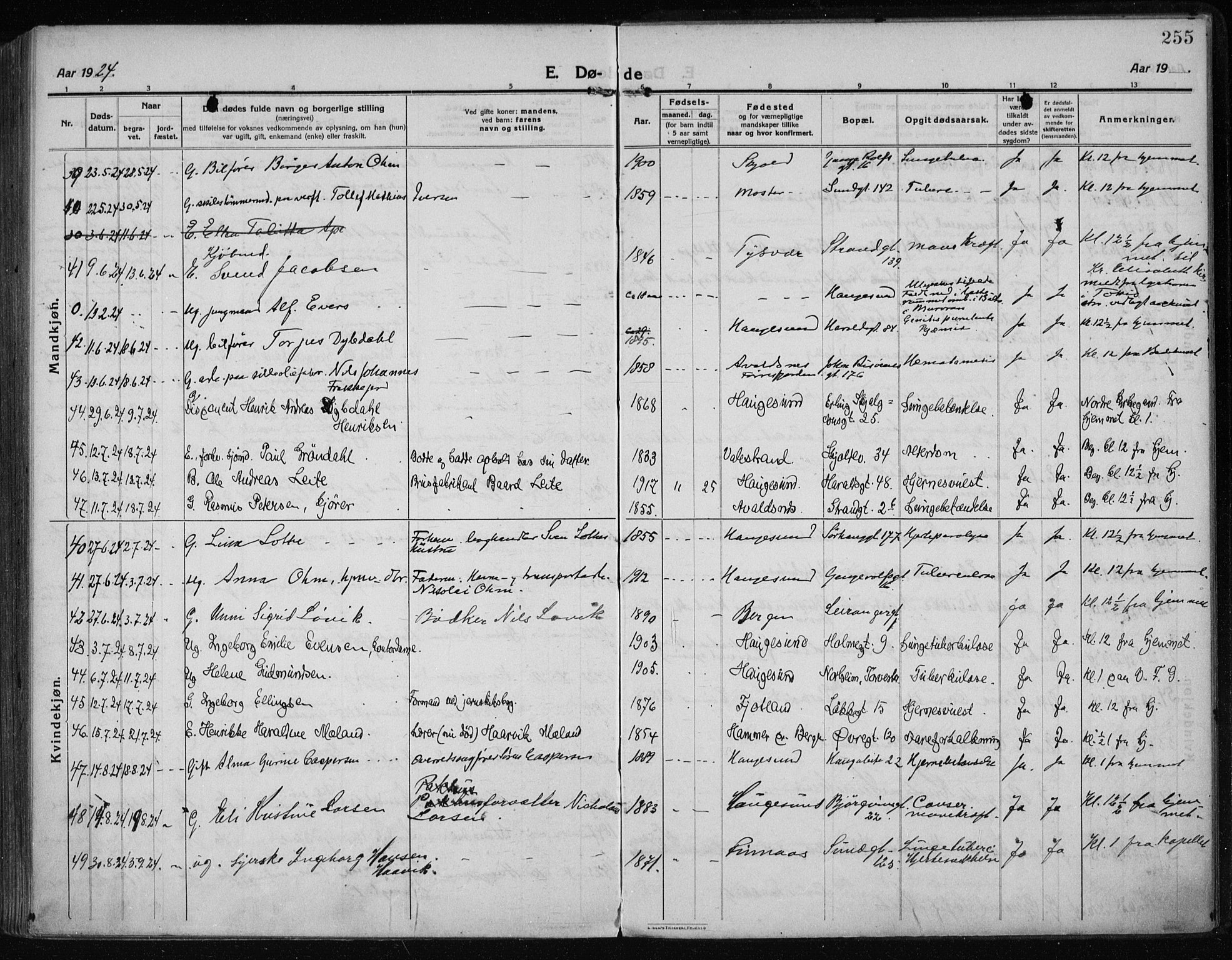 Haugesund sokneprestkontor, AV/SAST-A -101863/H/Ha/Haa/L0009: Parish register (official) no. A 9, 1914-1929, p. 255