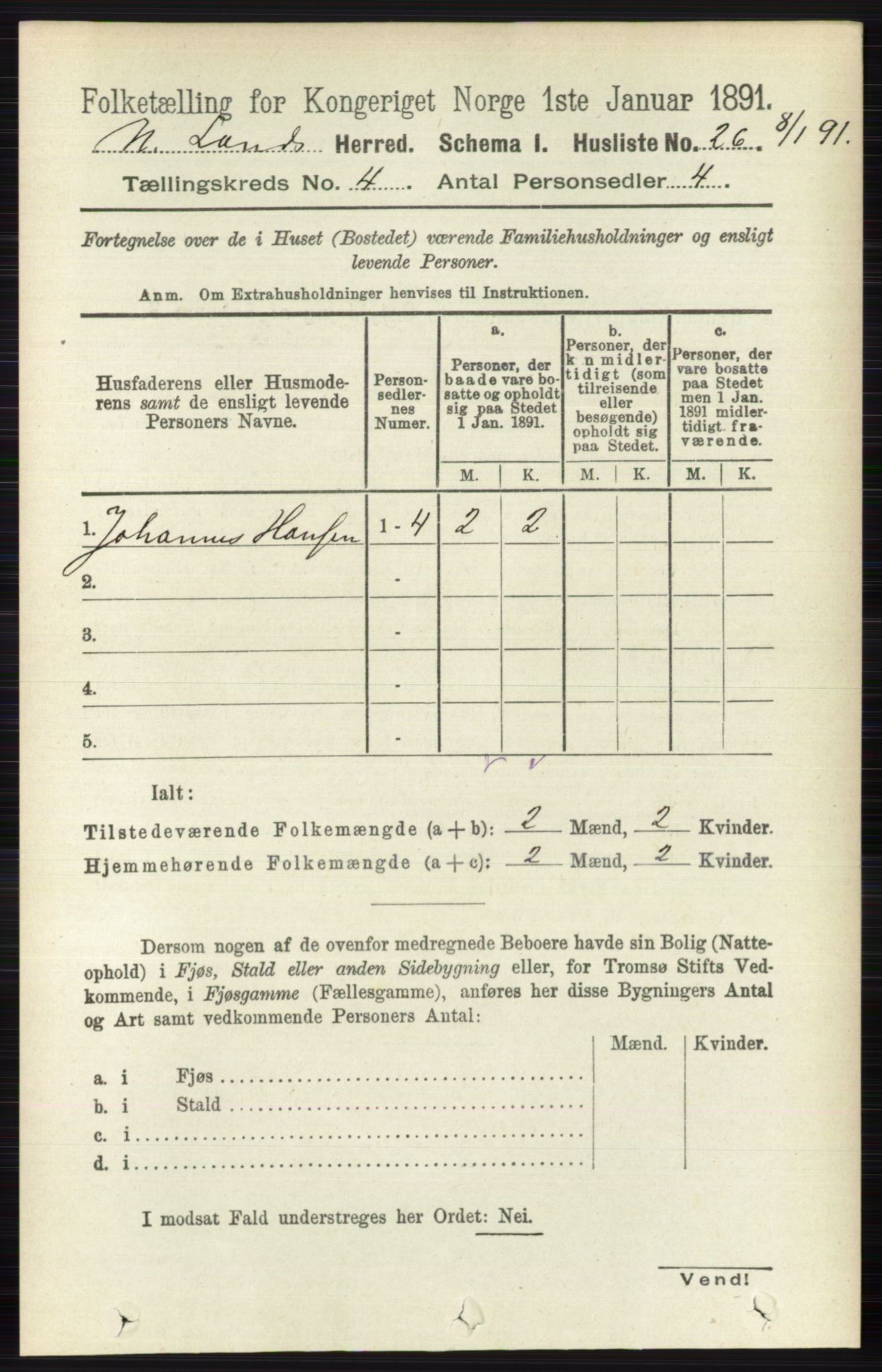 RA, 1891 census for 0538 Nordre Land, 1891, p. 1331