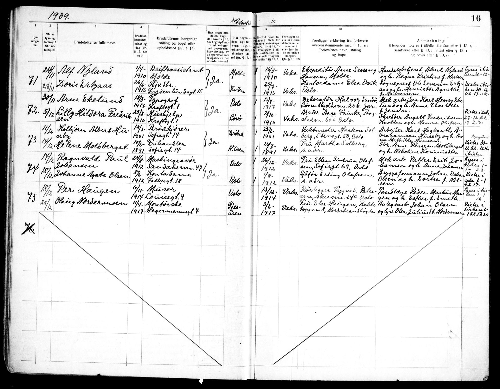 Markus prestekontor Kirkebøker, SAO/A-10830/H/L0002: Banns register no. 2, 1937-1954, p. 16