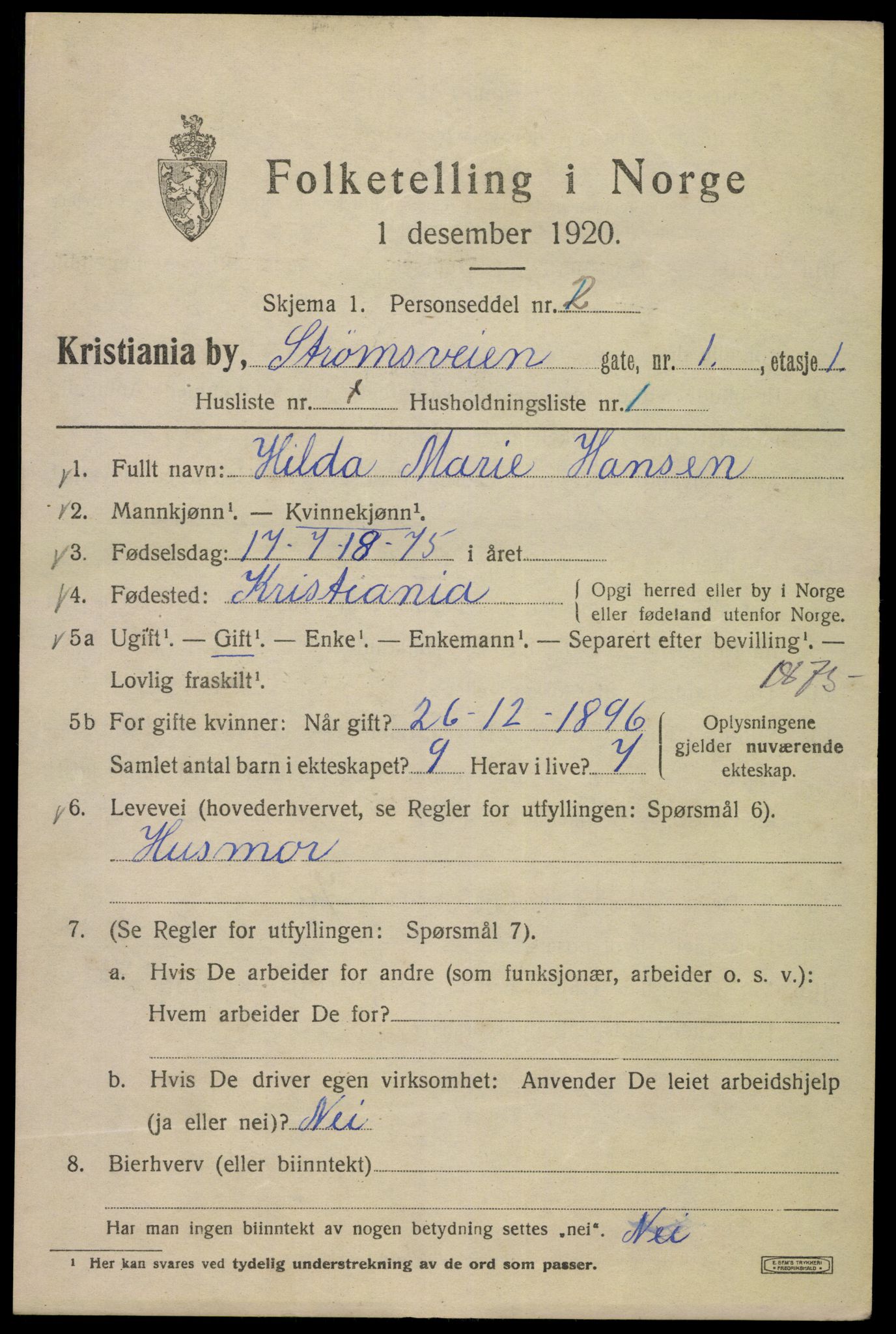 SAO, 1920 census for Kristiania, 1920, p. 551703