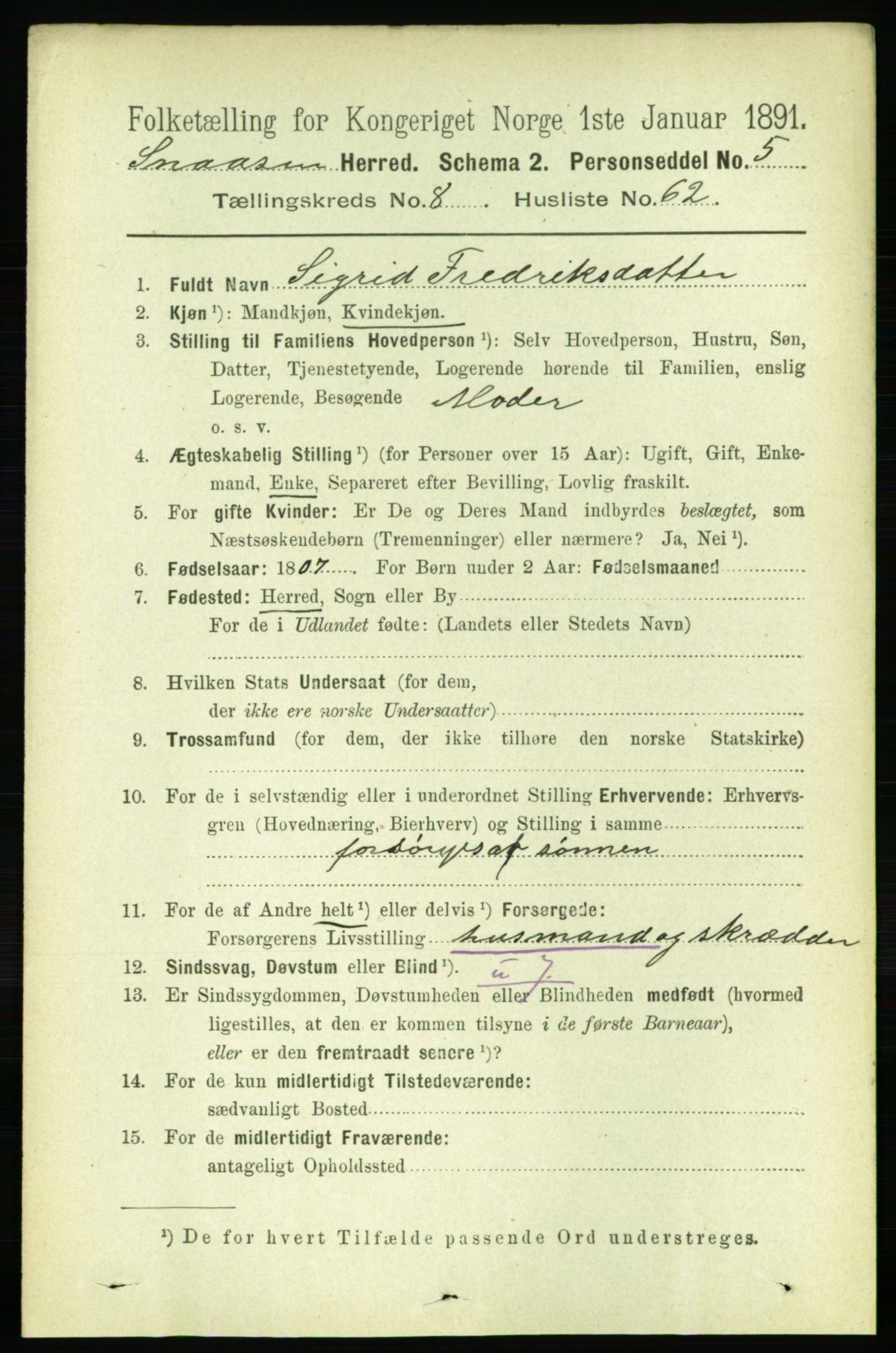 RA, 1891 census for 1736 Snåsa, 1891, p. 3055