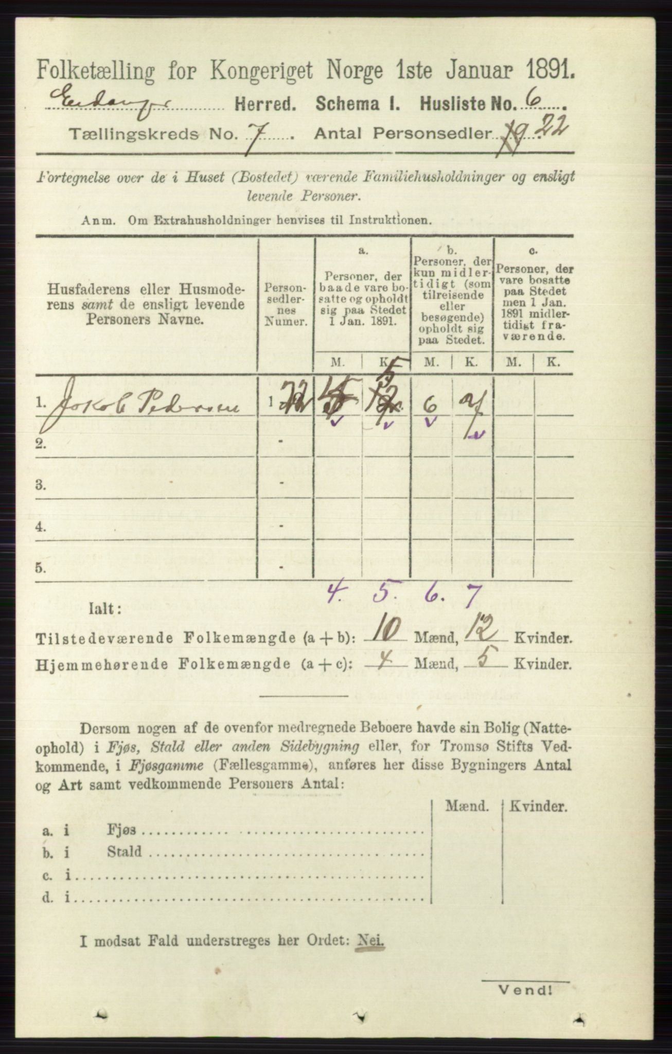 RA, 1891 census for 0813 Eidanger, 1891, p. 2732