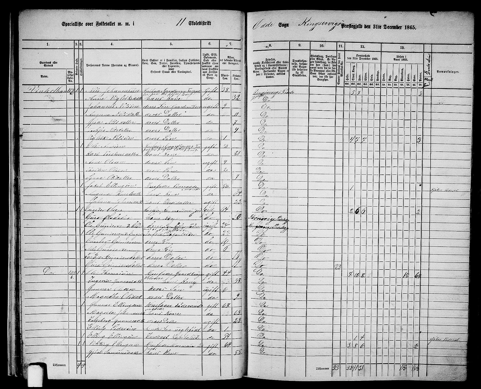 RA, 1865 census for Kinsarvik, 1865, p. 25