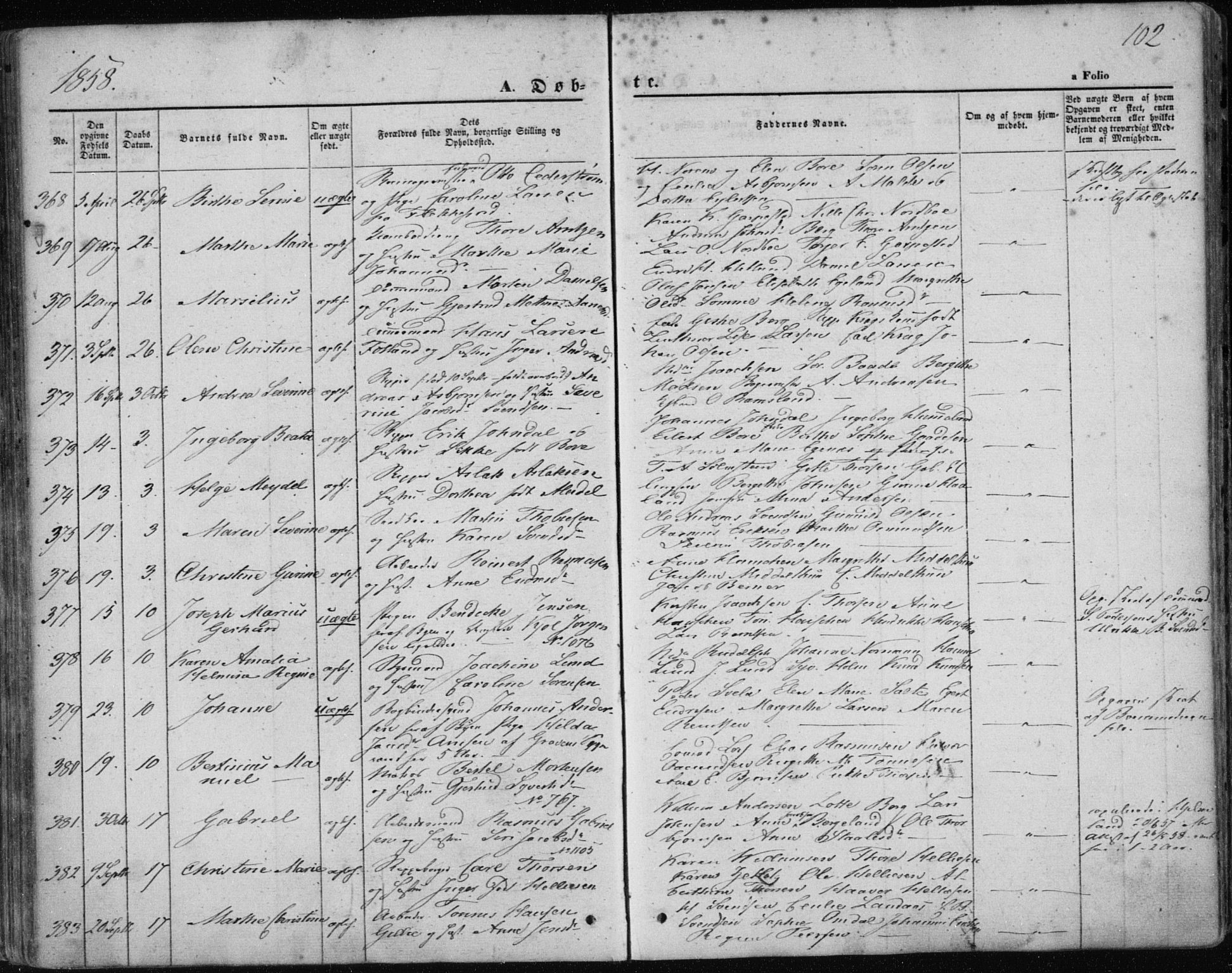 Domkirken sokneprestkontor, SAST/A-101812/001/30/30BA/L0017: Parish register (official) no. A 16, 1855-1867, p. 102