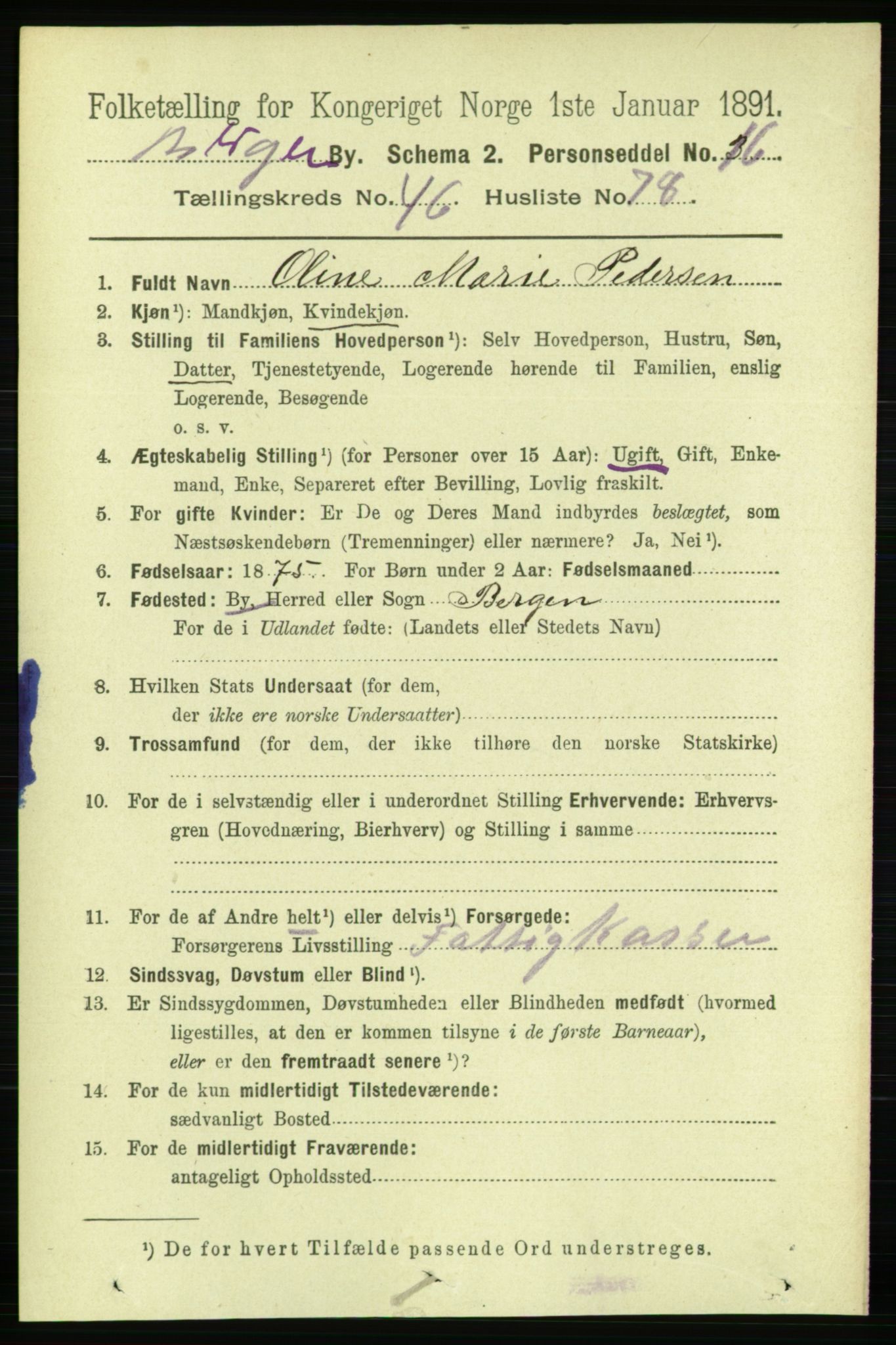 RA, 1891 Census for 1301 Bergen, 1891, p. 55443