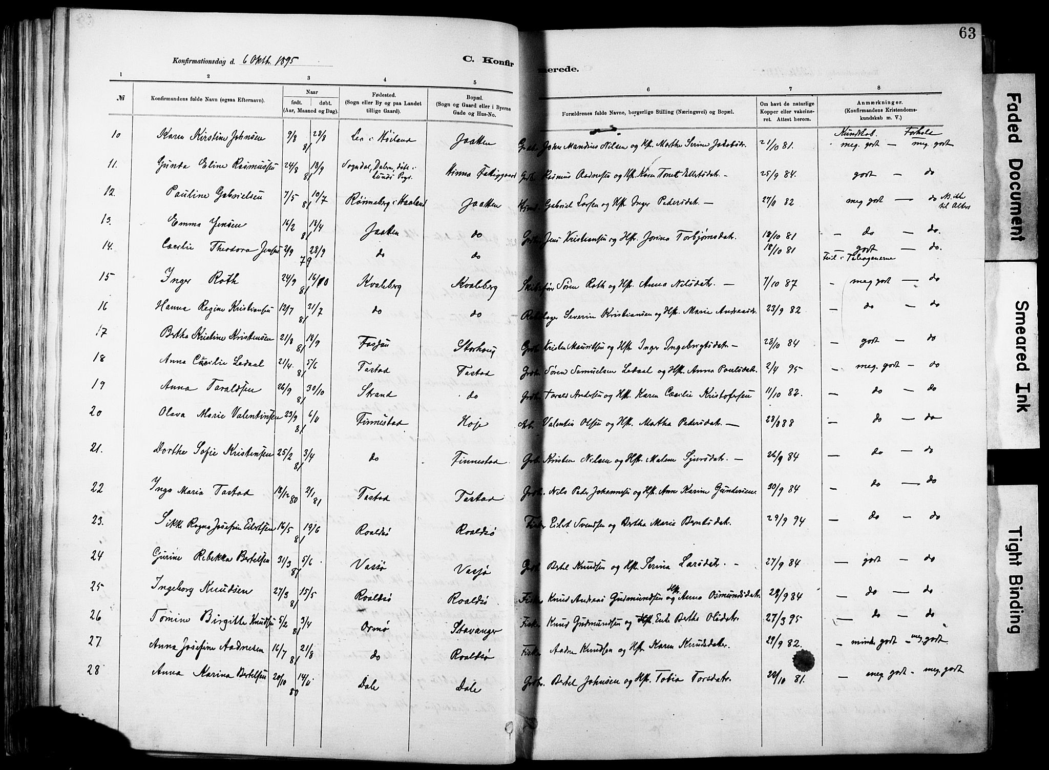 Hetland sokneprestkontor, AV/SAST-A-101826/30/30BA/L0012: Parish register (official) no. A 12, 1882-1912, p. 63