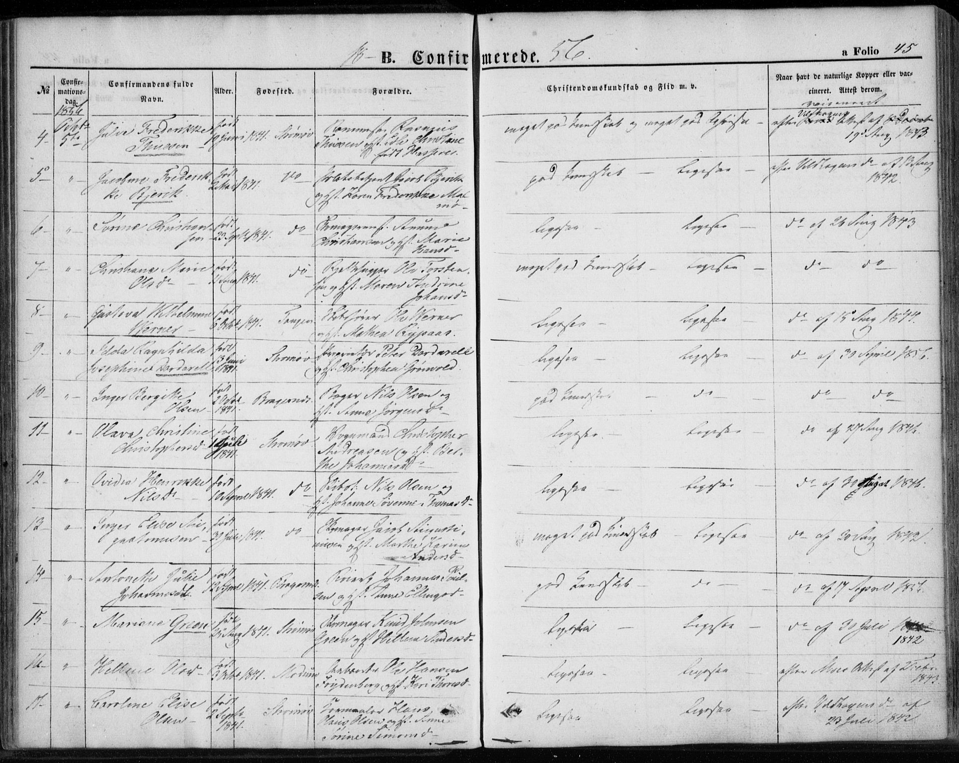 Strømsø kirkebøker, AV/SAKO-A-246/F/Fa/L0017: Parish register (official) no. I 17, 1848-1865, p. 45