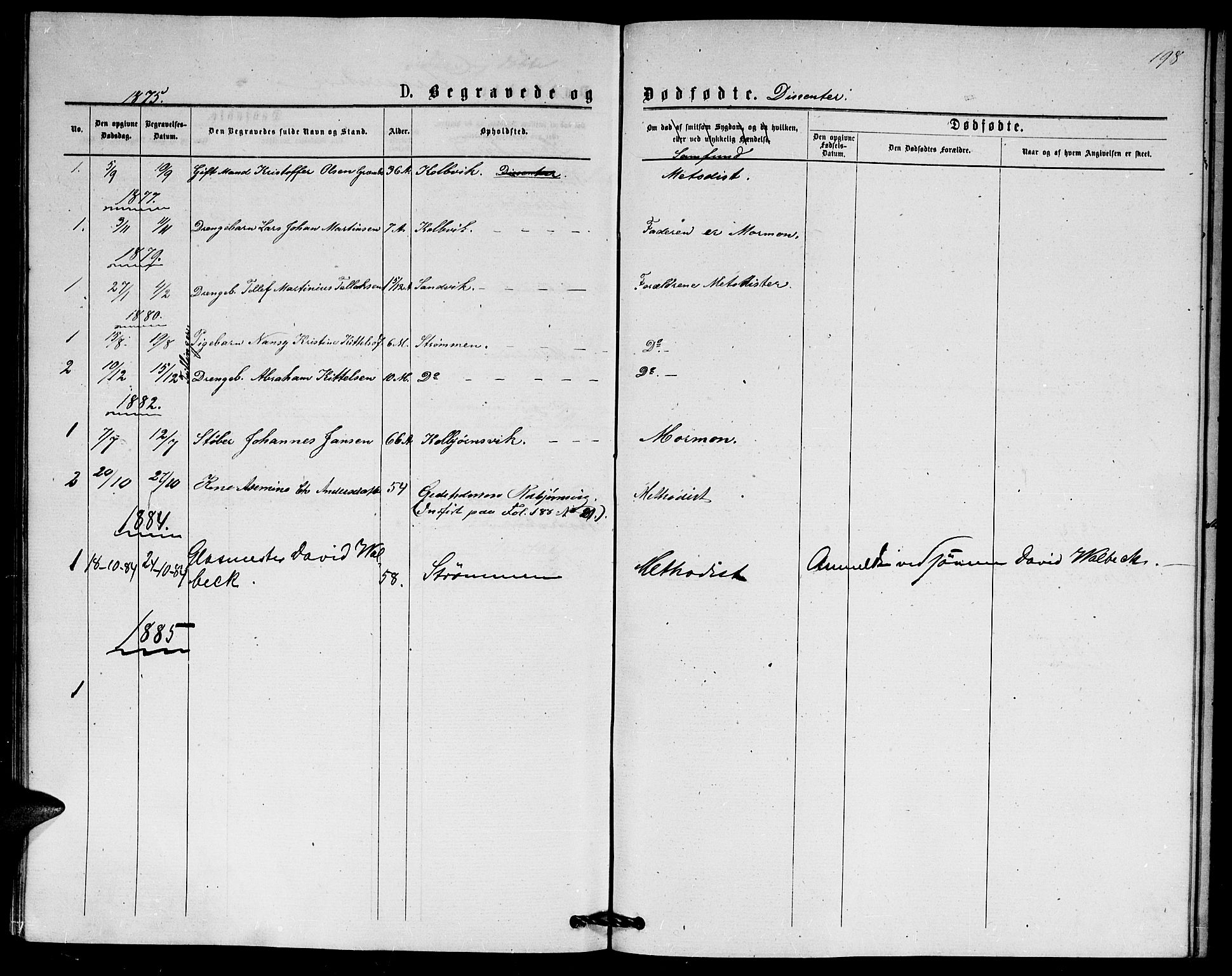 Hisøy sokneprestkontor, AV/SAK-1111-0020/F/Fb/L0002: Parish register (copy) no. B 2, 1873-1885, p. 198