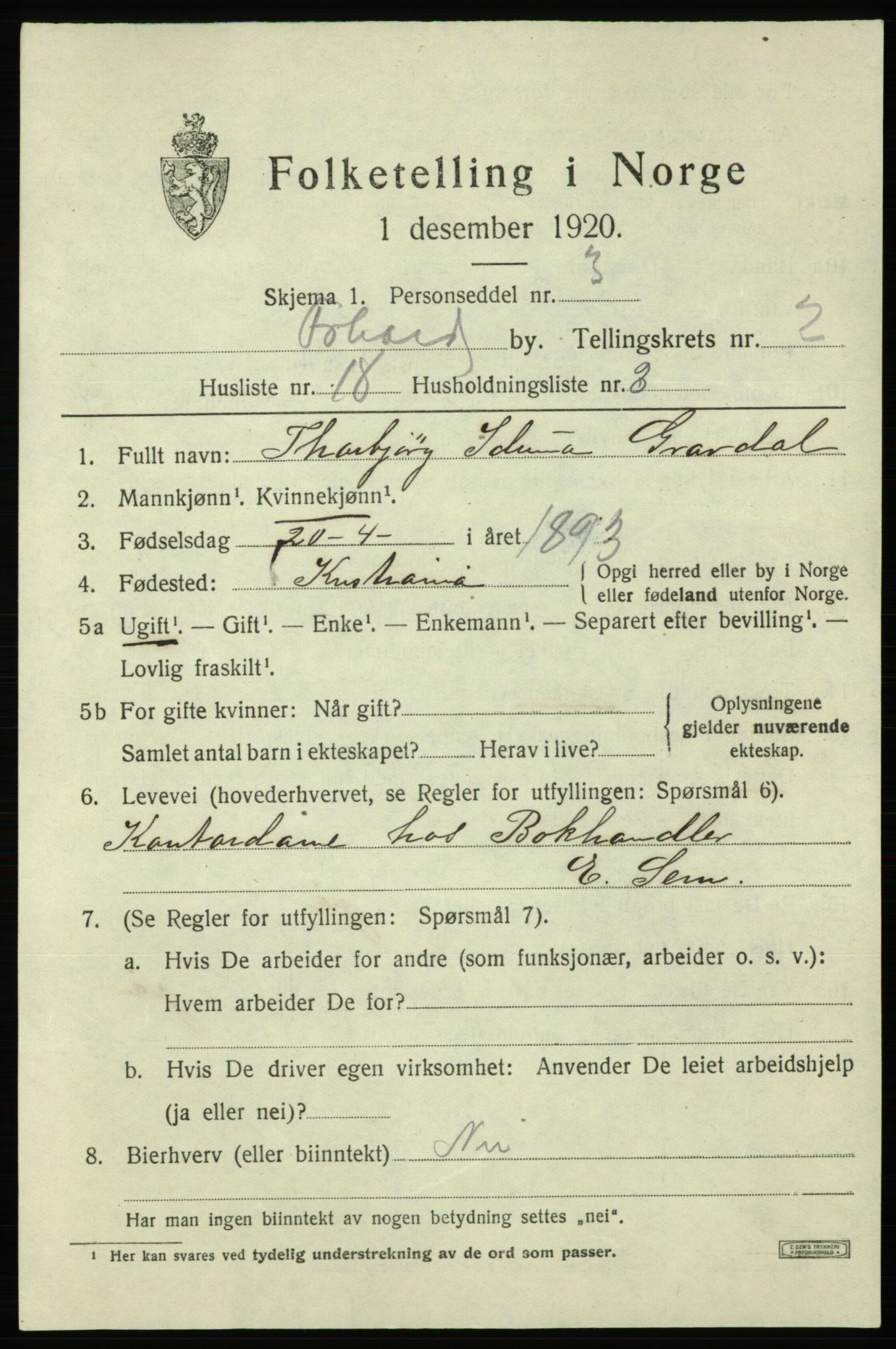 SAO, 1920 census for Fredrikshald, 1920, p. 9694