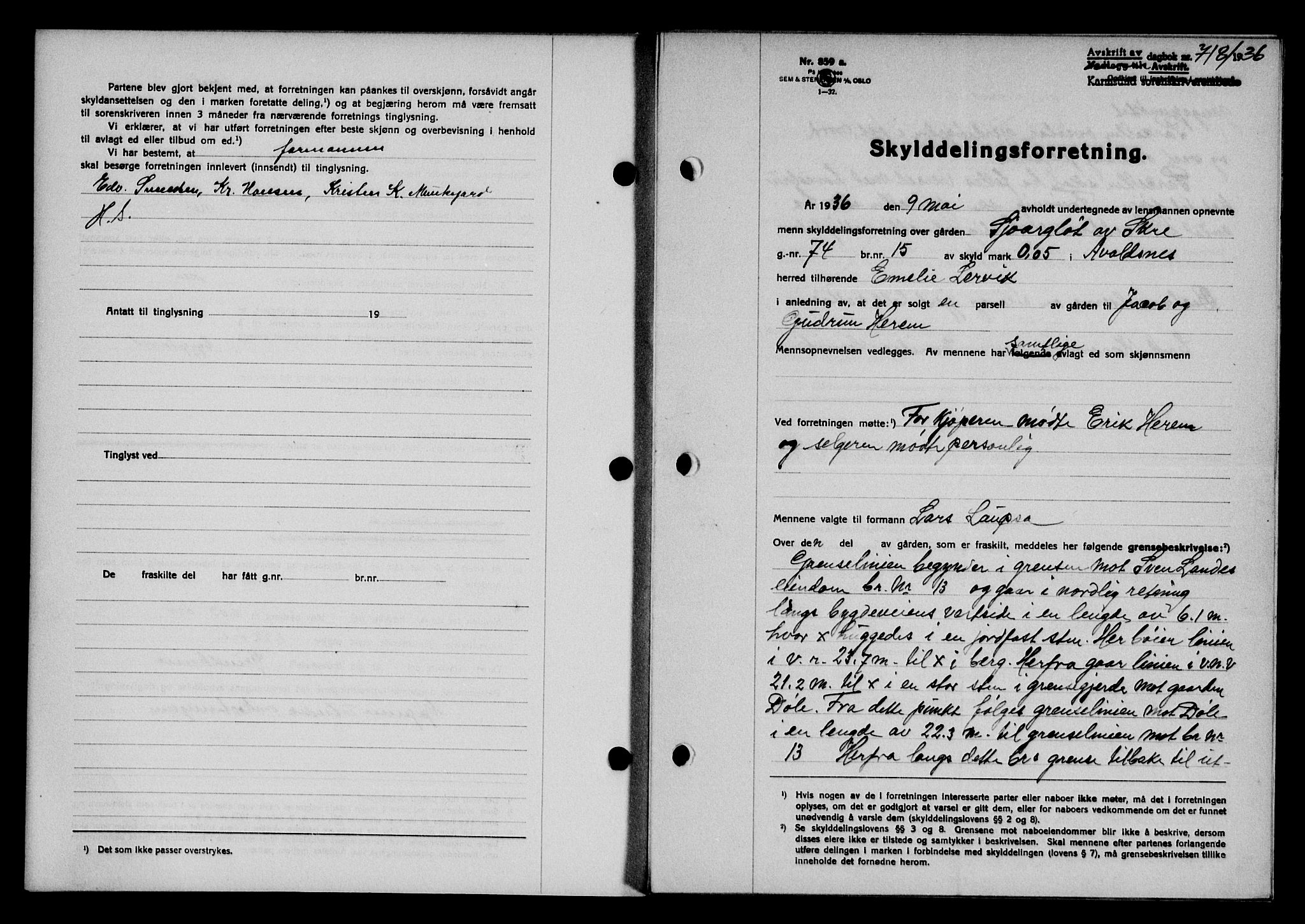 Karmsund sorenskriveri, SAST/A-100311/01/II/IIB/L0066: Mortgage book no. 47A, 1936-1936, Diary no: : 718/1936