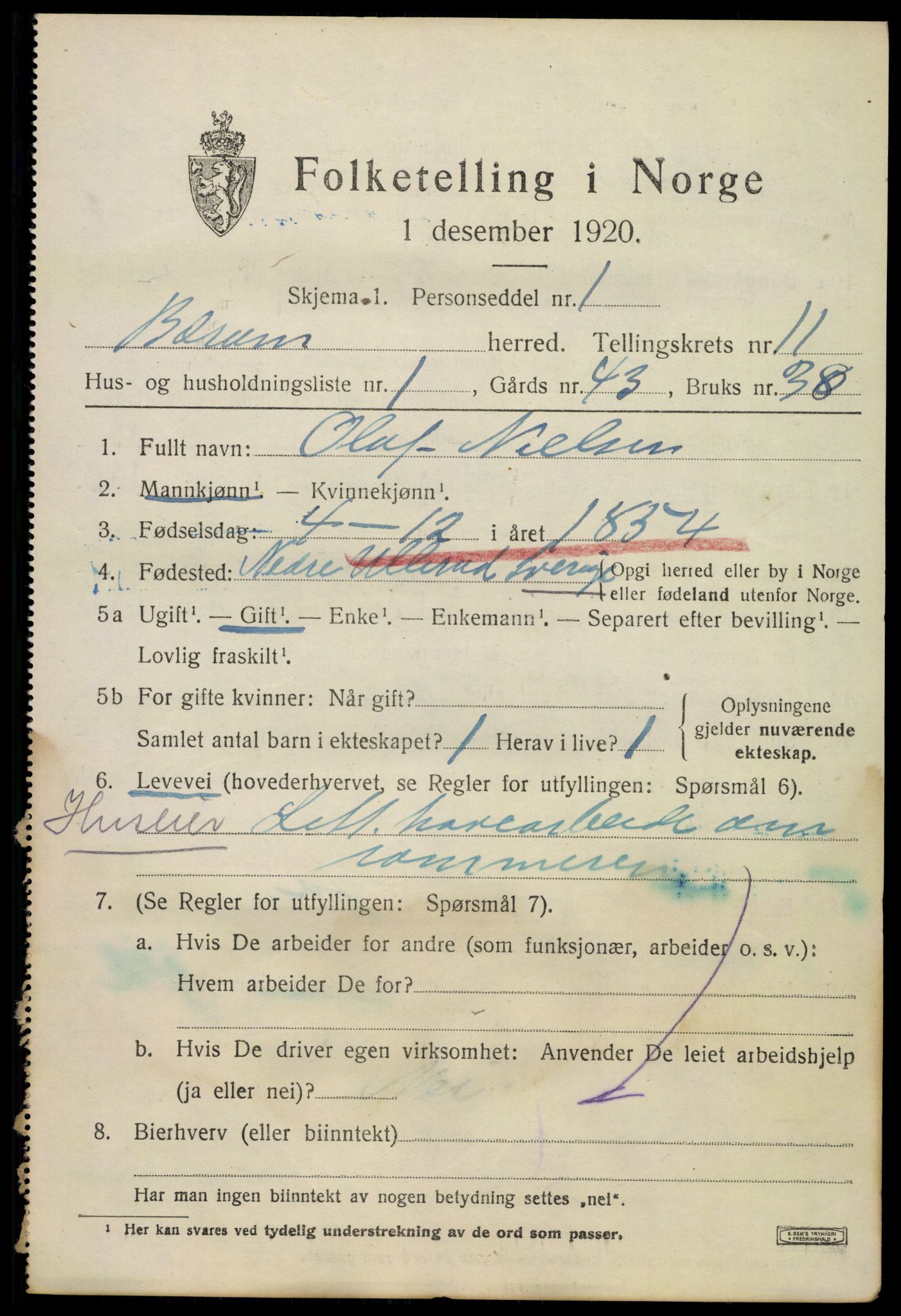 SAO, 1920 census for Bærum, 1920, p. 24538