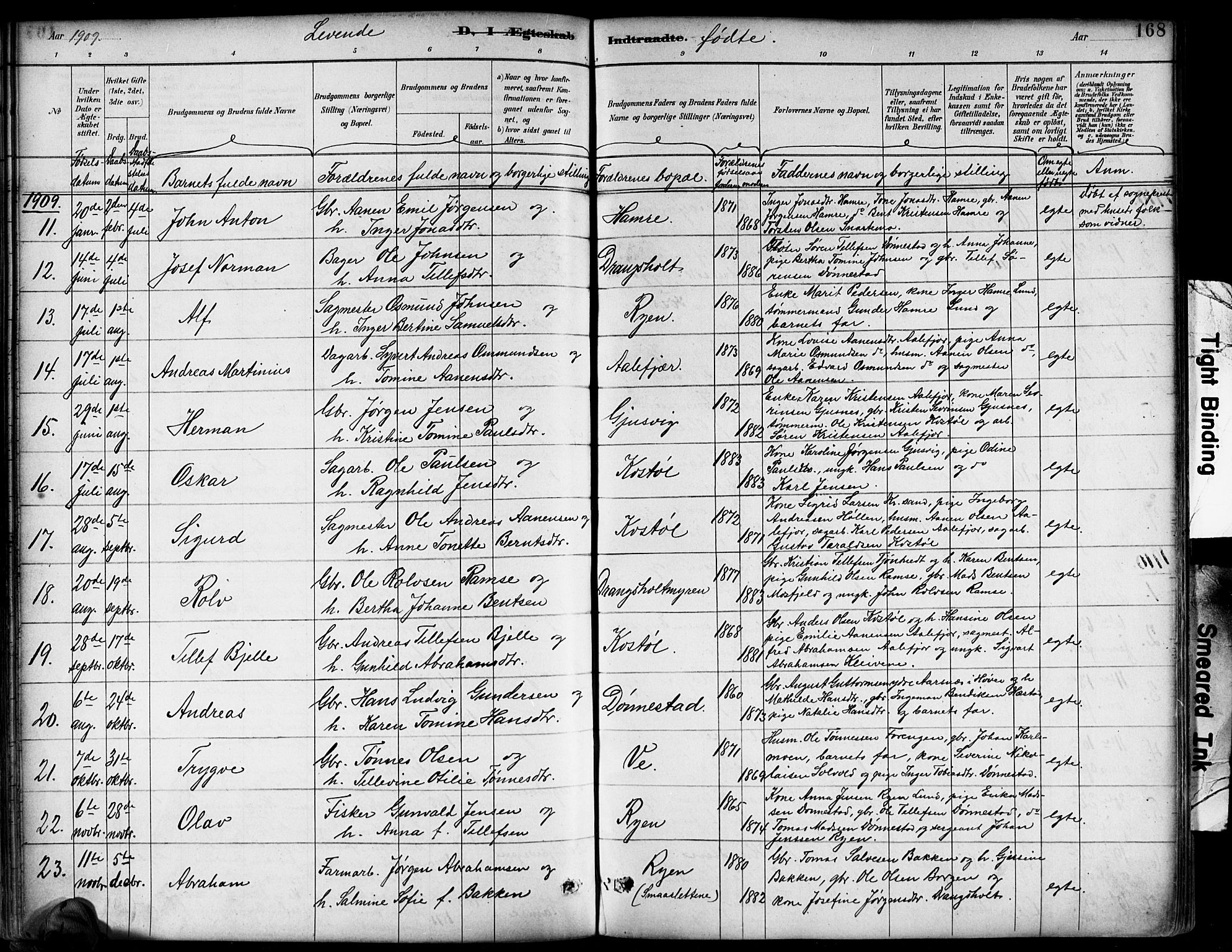 Tveit sokneprestkontor, SAK/1111-0043/F/Fb/L0004: Parish register (copy) no. B 4, 1887-1914, p. 168