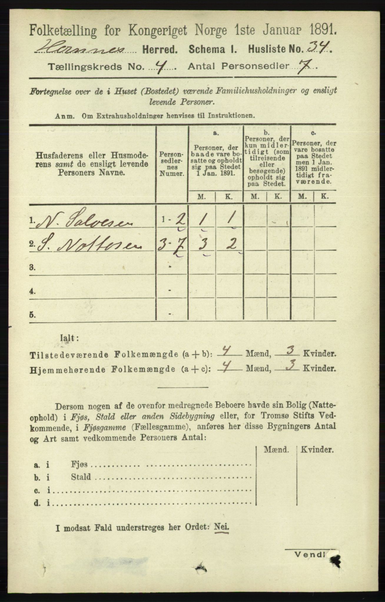 RA, 1891 census for 0936 Hornnes, 1891, p. 1050